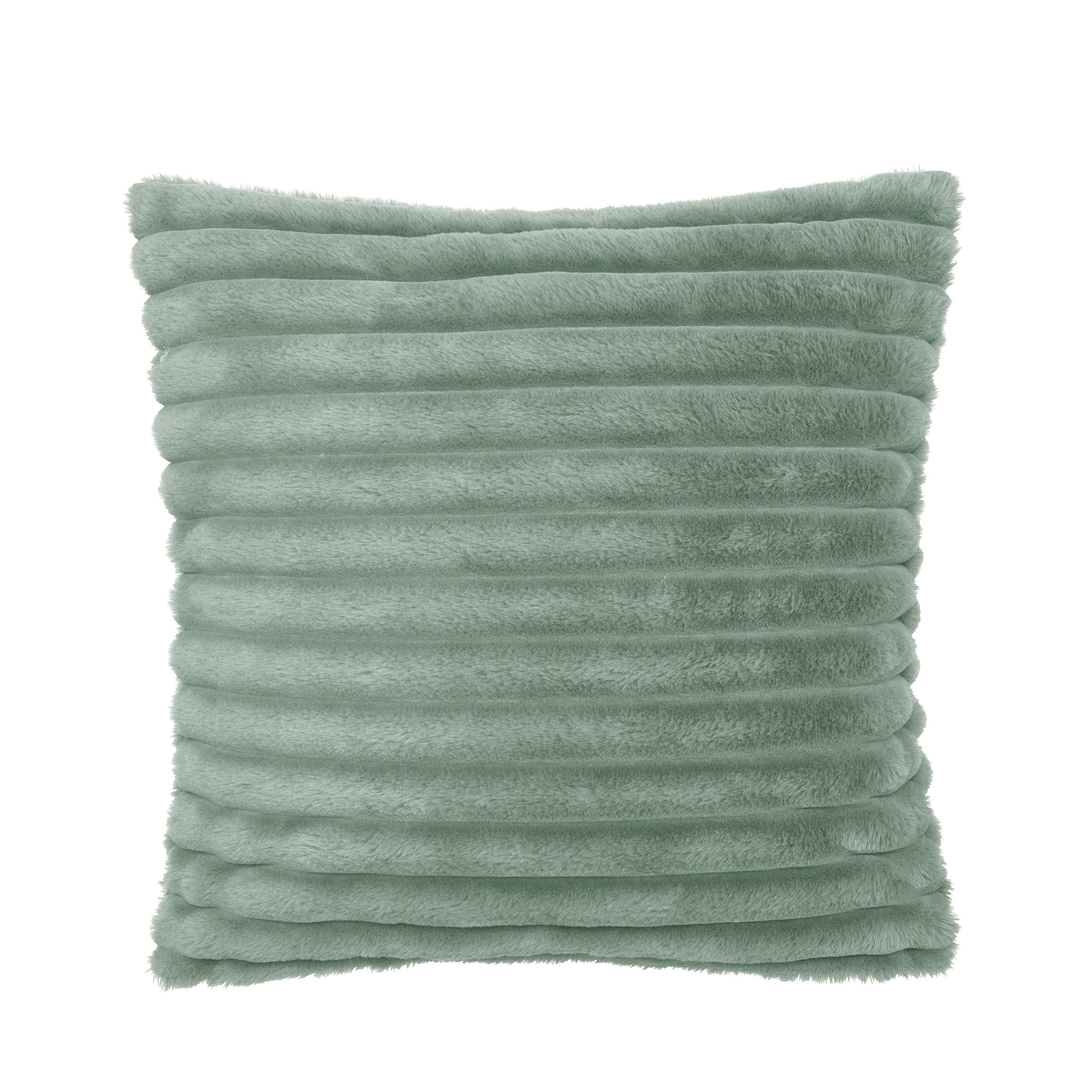 Green - Catherine Lansfield - Cosy Ribbed Faux Fur Soft Touch Cushion - 5
