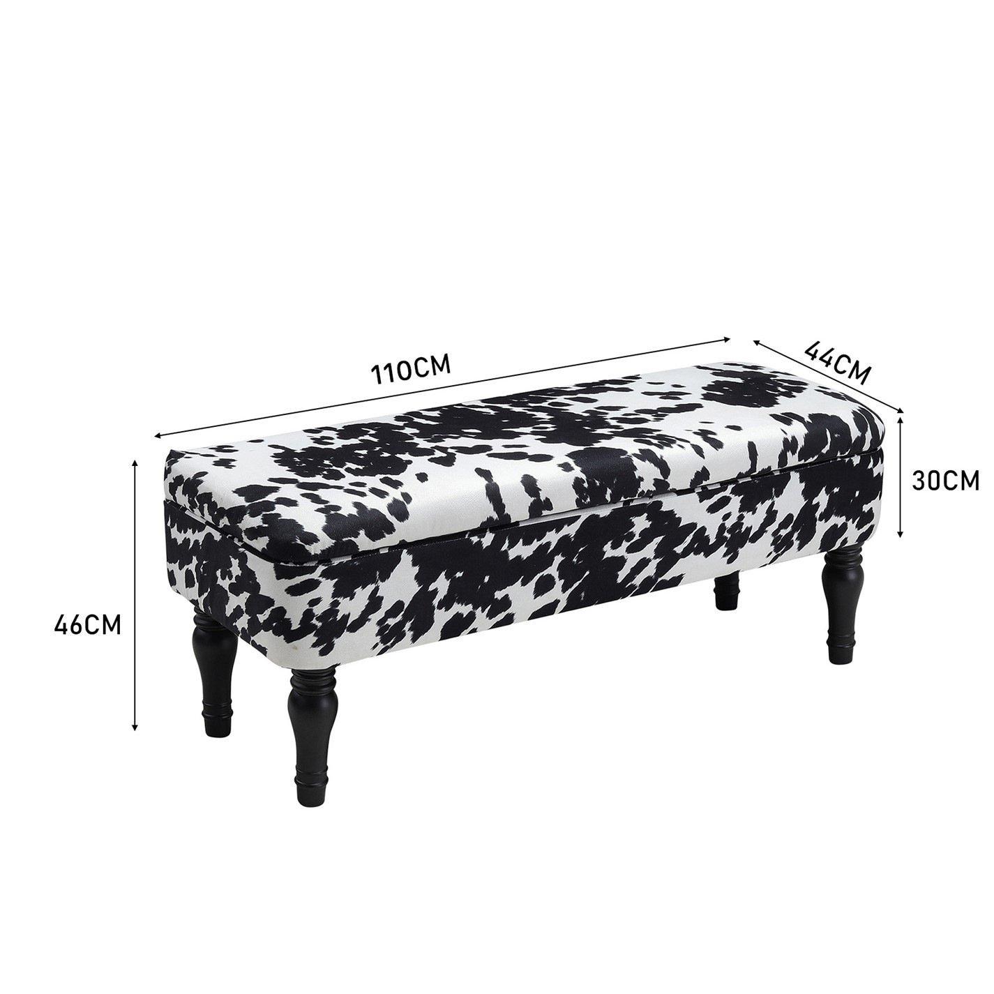 White Black - Kabinet UK - Cow Print Velvet Upholstered Storage Bench - 11