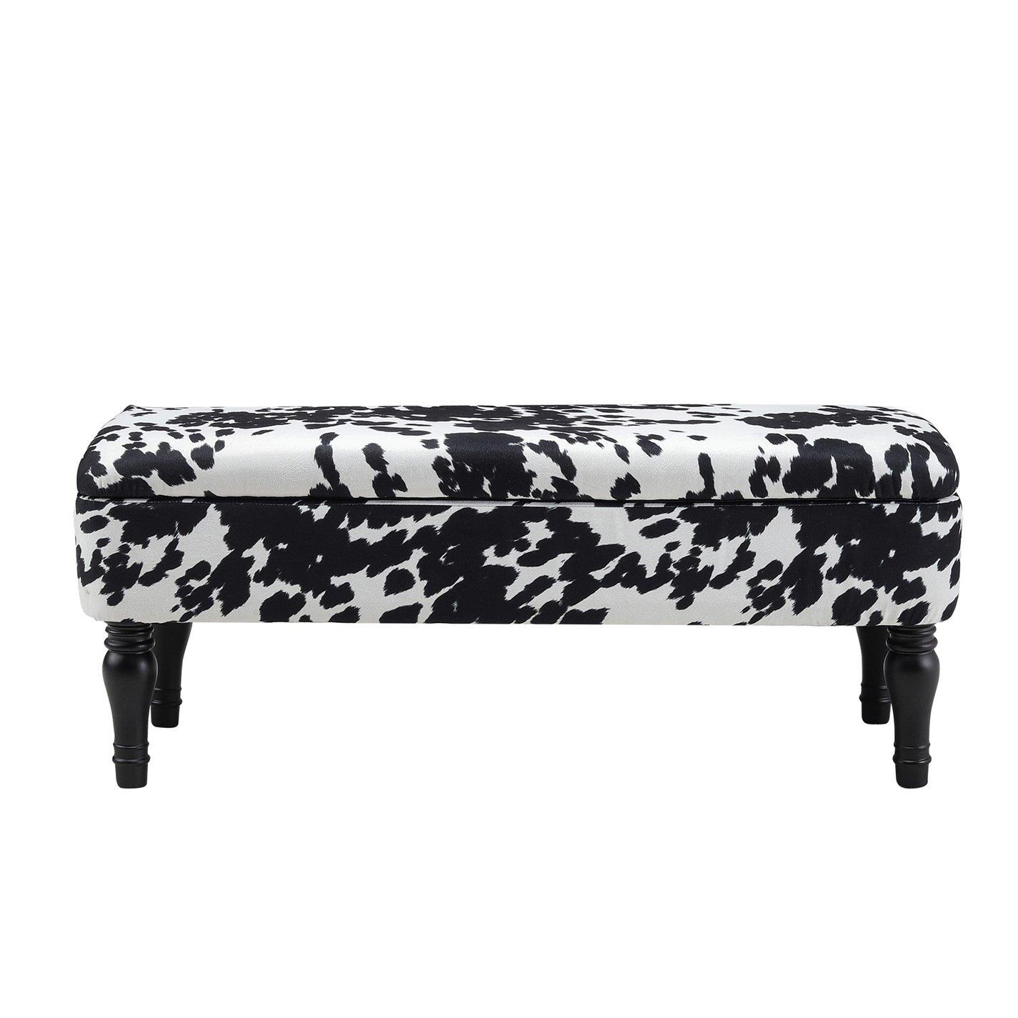 White Black - Kabinet UK - Cow Print Velvet Upholstered Storage Bench - 3