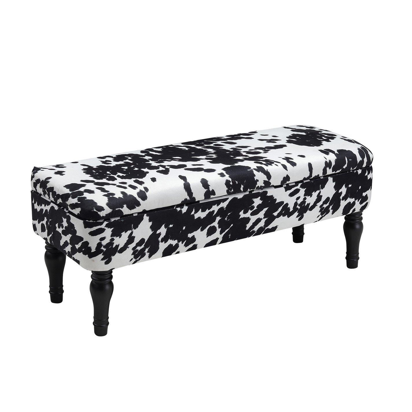 White Black - Kabinet UK - Cow Print Velvet Upholstered Storage Bench - 4