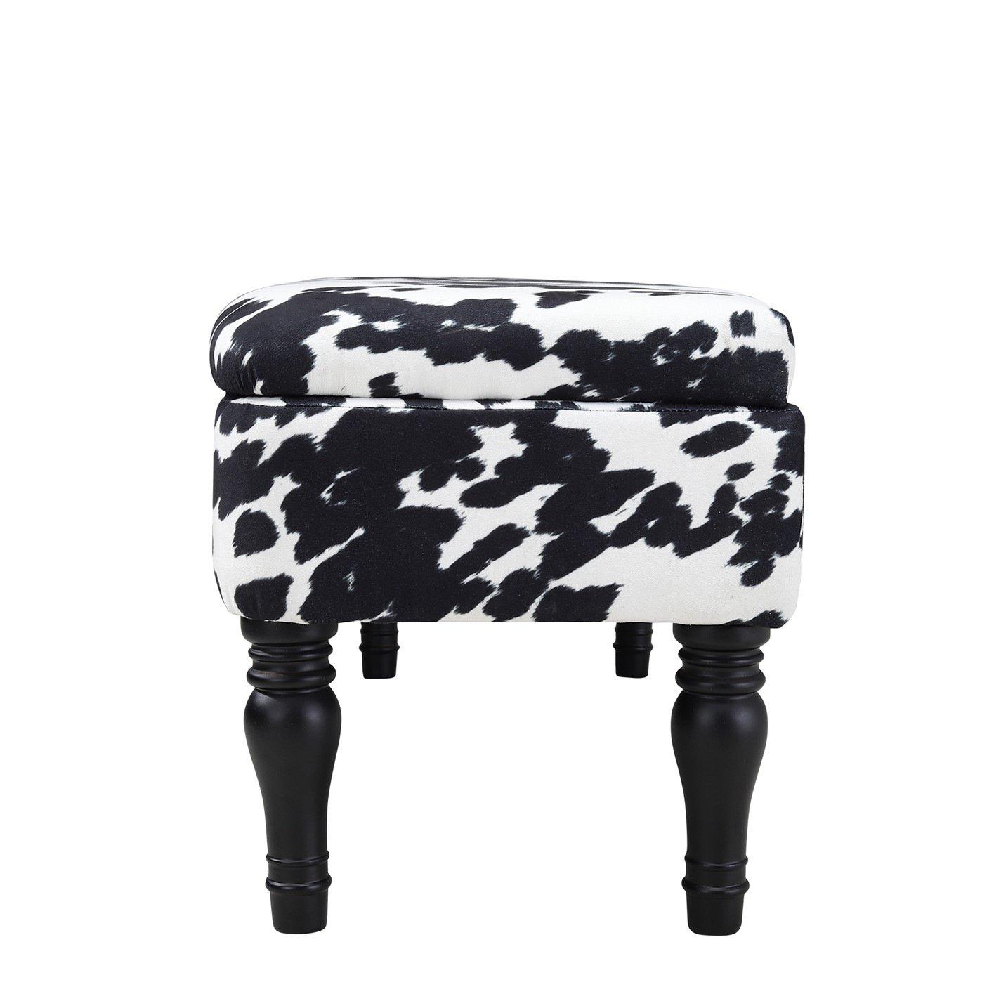 White Black - Kabinet UK - Cow Print Velvet Upholstered Storage Bench - 5