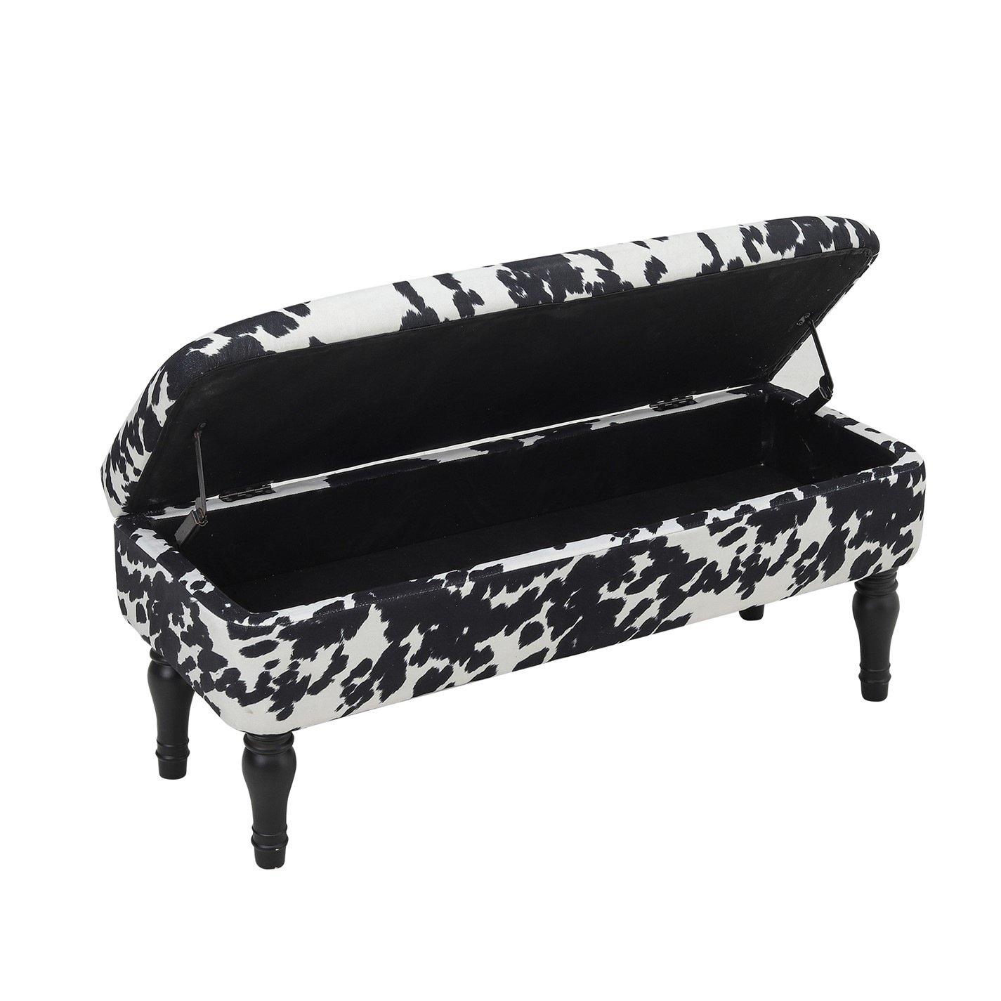 White Black - Kabinet UK - Cow Print Velvet Upholstered Storage Bench - 7
