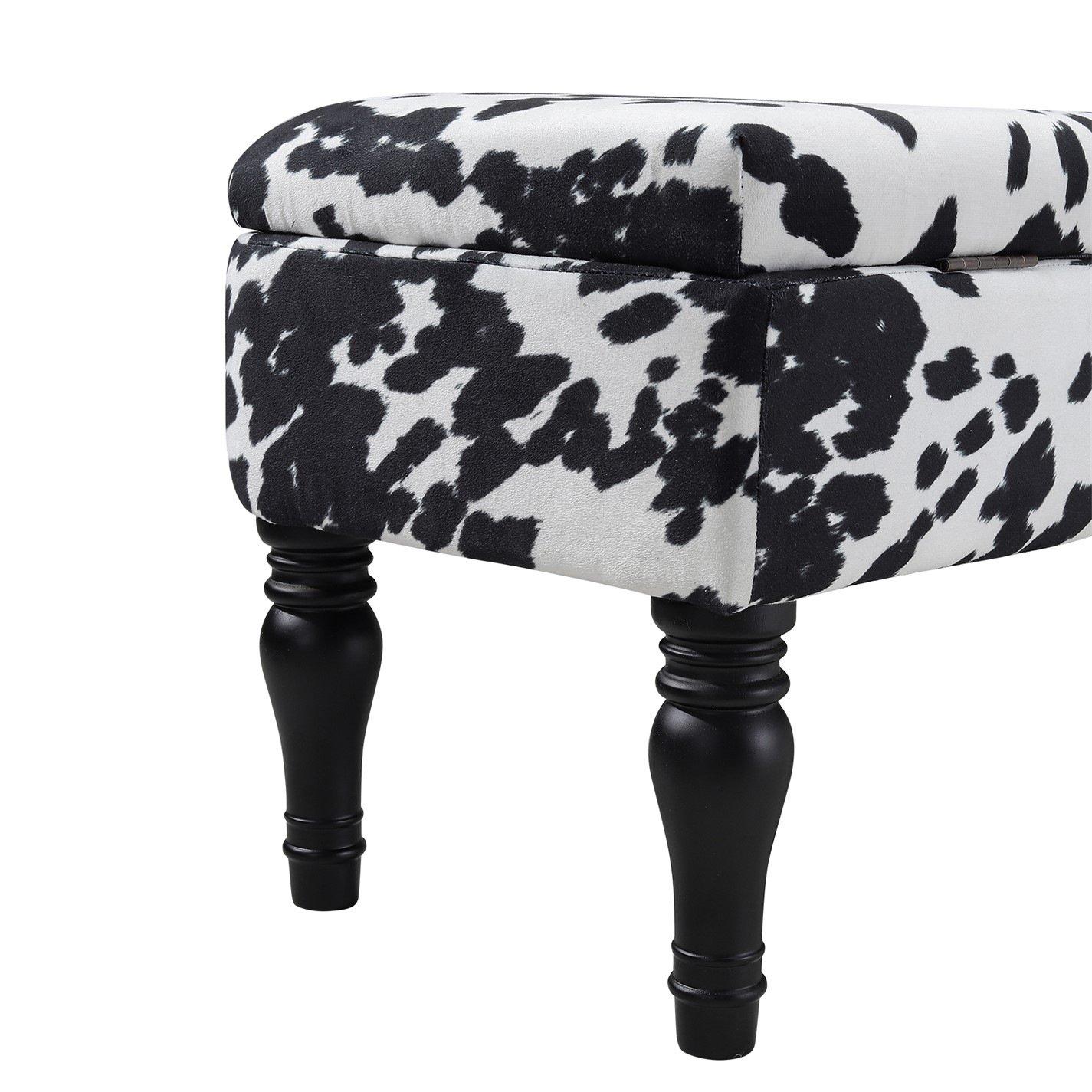White Black - Kabinet UK - Cow Print Velvet Upholstered Storage Bench - 9