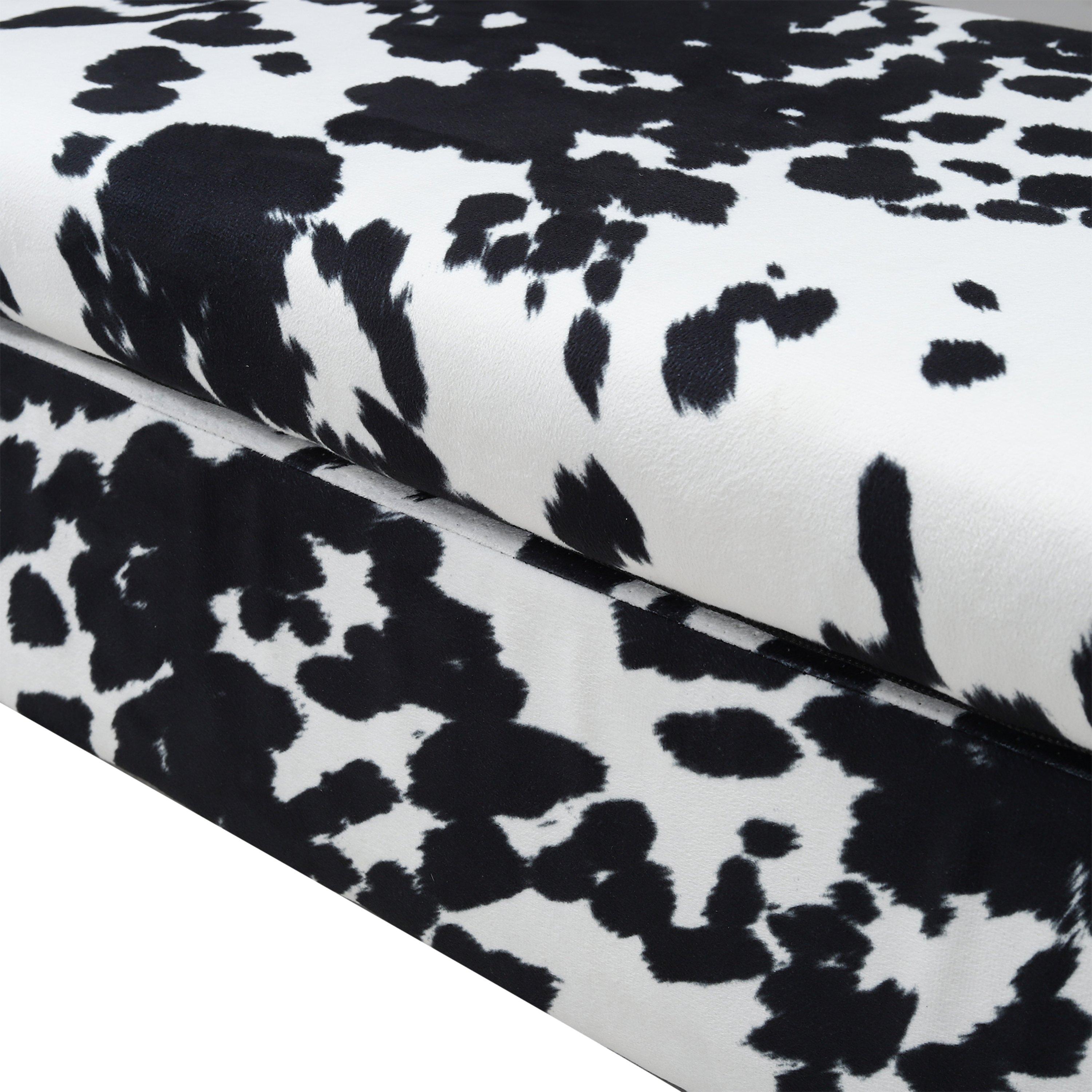 White Black - Kabinet UK - Cow Print Velvet Upholstered Storage Bench - 10