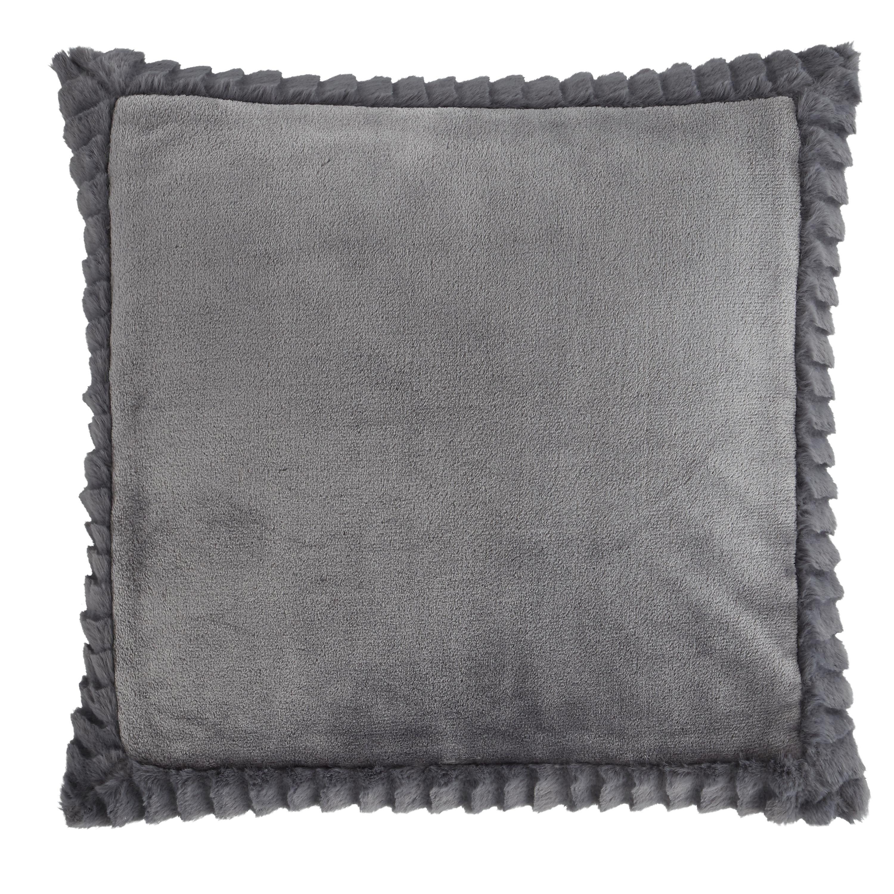 Catherine Lansfield  Velvet And Faux Fur Soft Touch Cushion - Charcoal Grey - 55x55cm