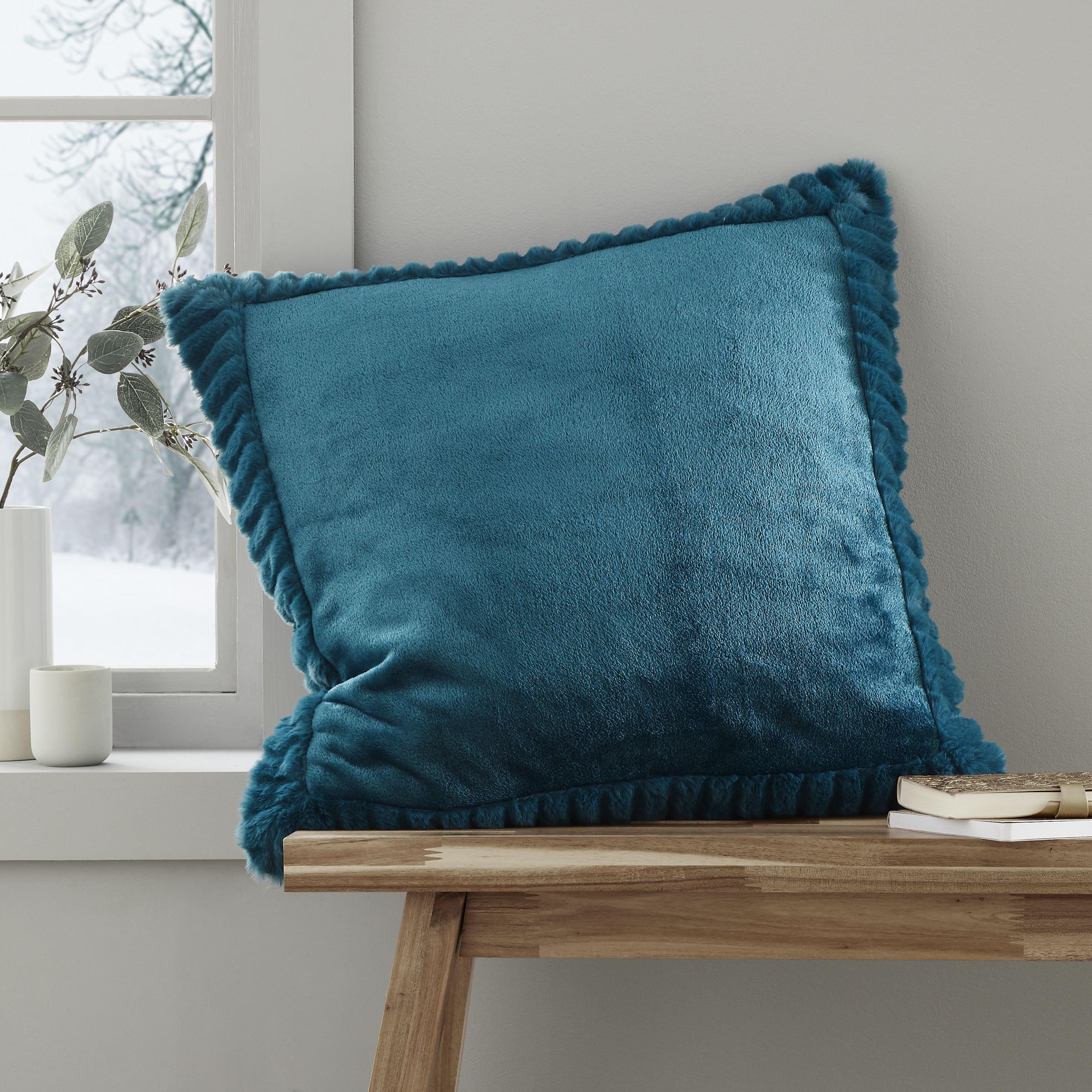 Catherine Lansfield  Velvet And Faux Fur Soft Touch Cushion - Teal - 55x55cm