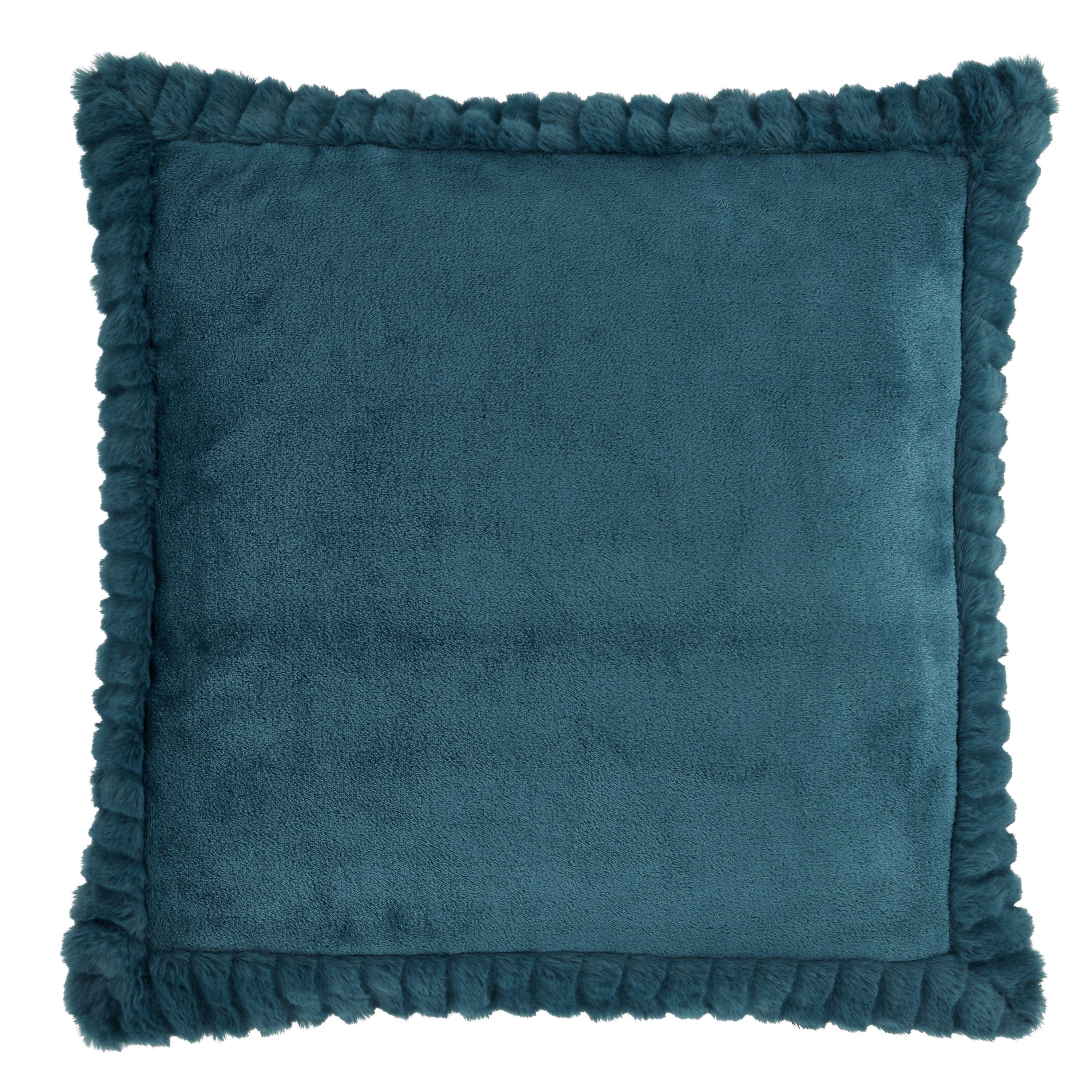 Teal - Catherine Lansfield - Velvet and Faux Fur Soft Touch Cushion - 5