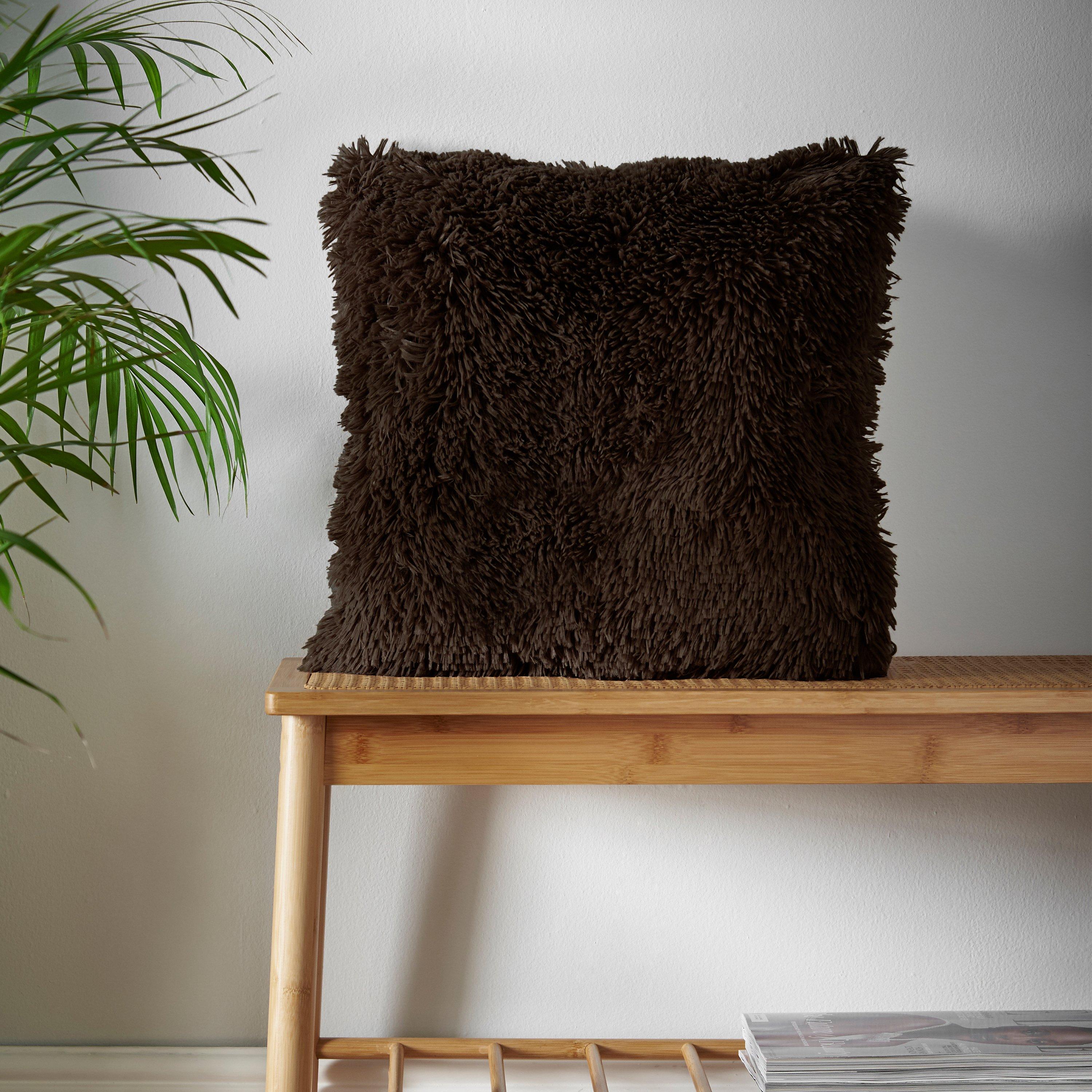 Catherine Lansfield  Cuddly Deep Pile Faux Fur Cushion - Chocolate - 45x45cm