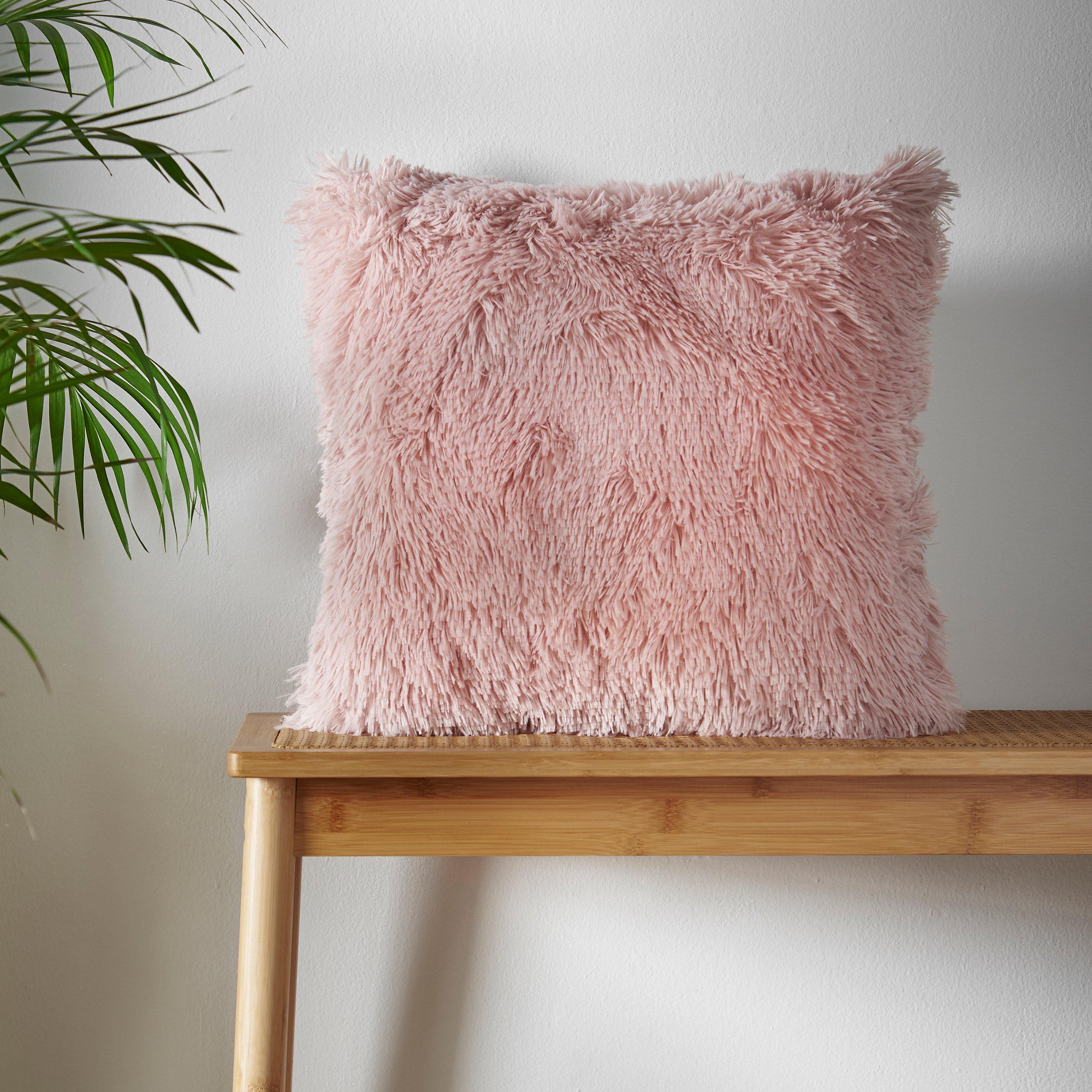 Catherine Lansfield  Cuddly Deep Pile Faux Fur Cushion - Blush Pink - 45x45cm