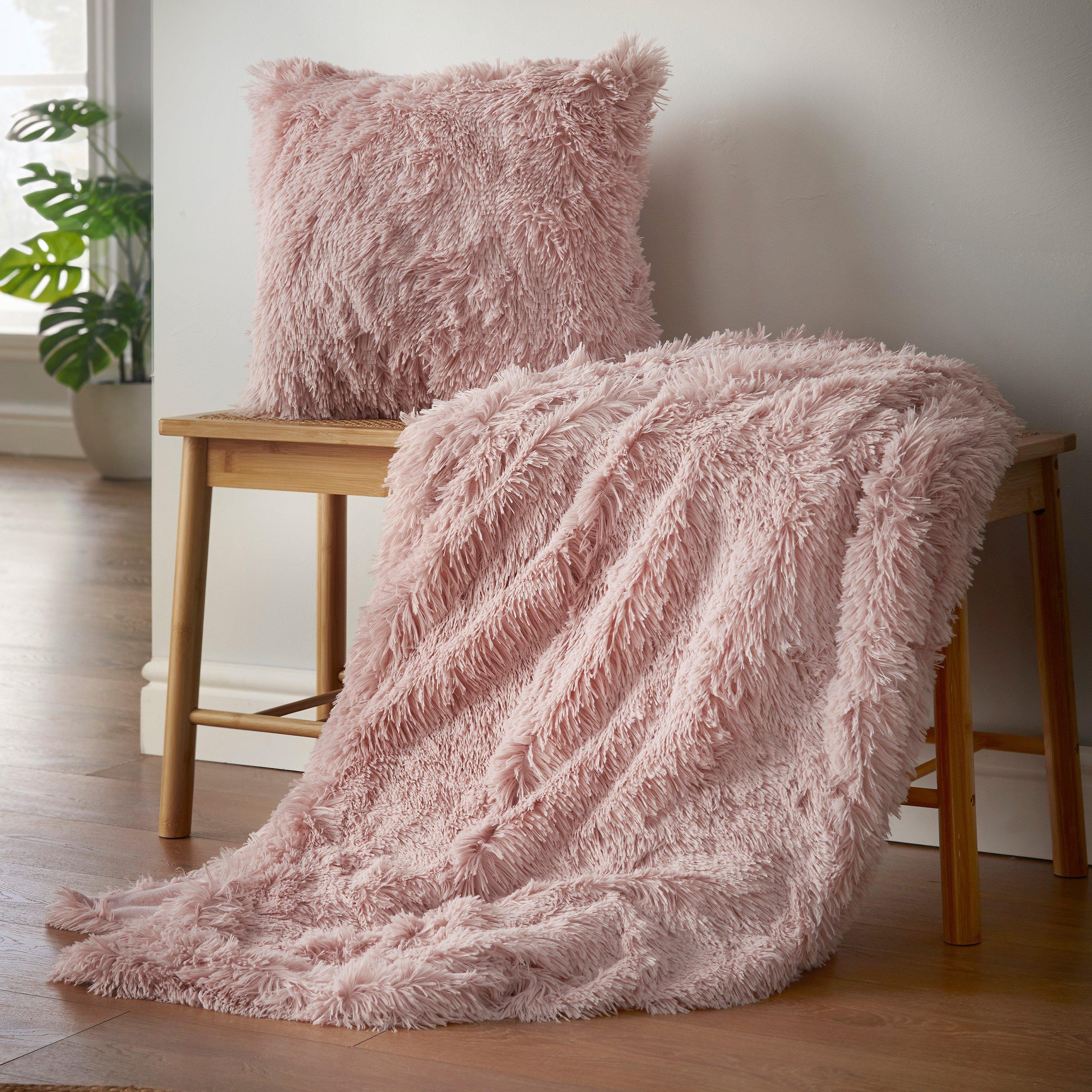 Blush Pink - Catherine Lansfield - Cuddly Deep Pile Faux Fur Cushion - 2