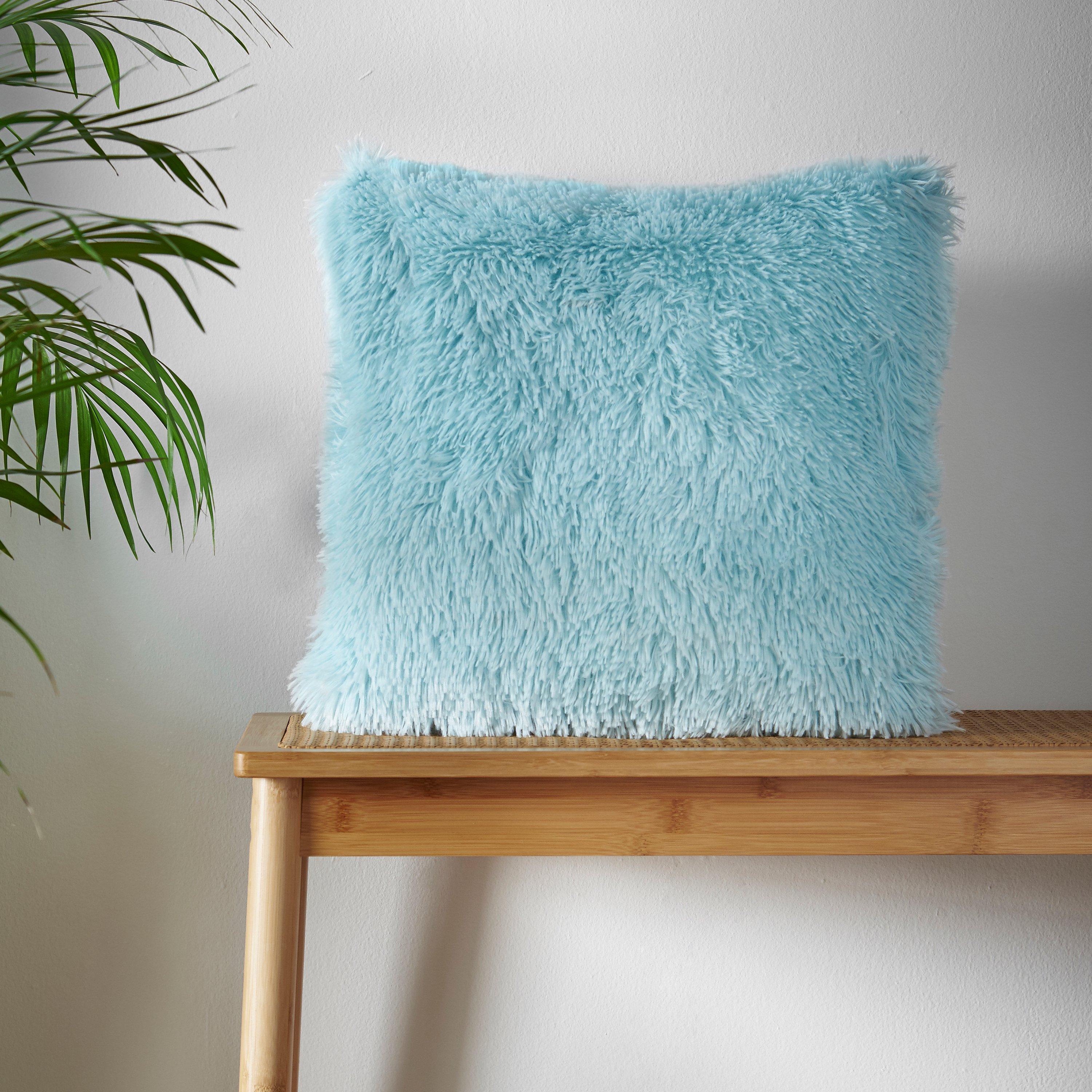 Catherine Lansfield  Cuddly Deep Pile Faux Fur Cushion - Duck Egg Blue - 45x45cm