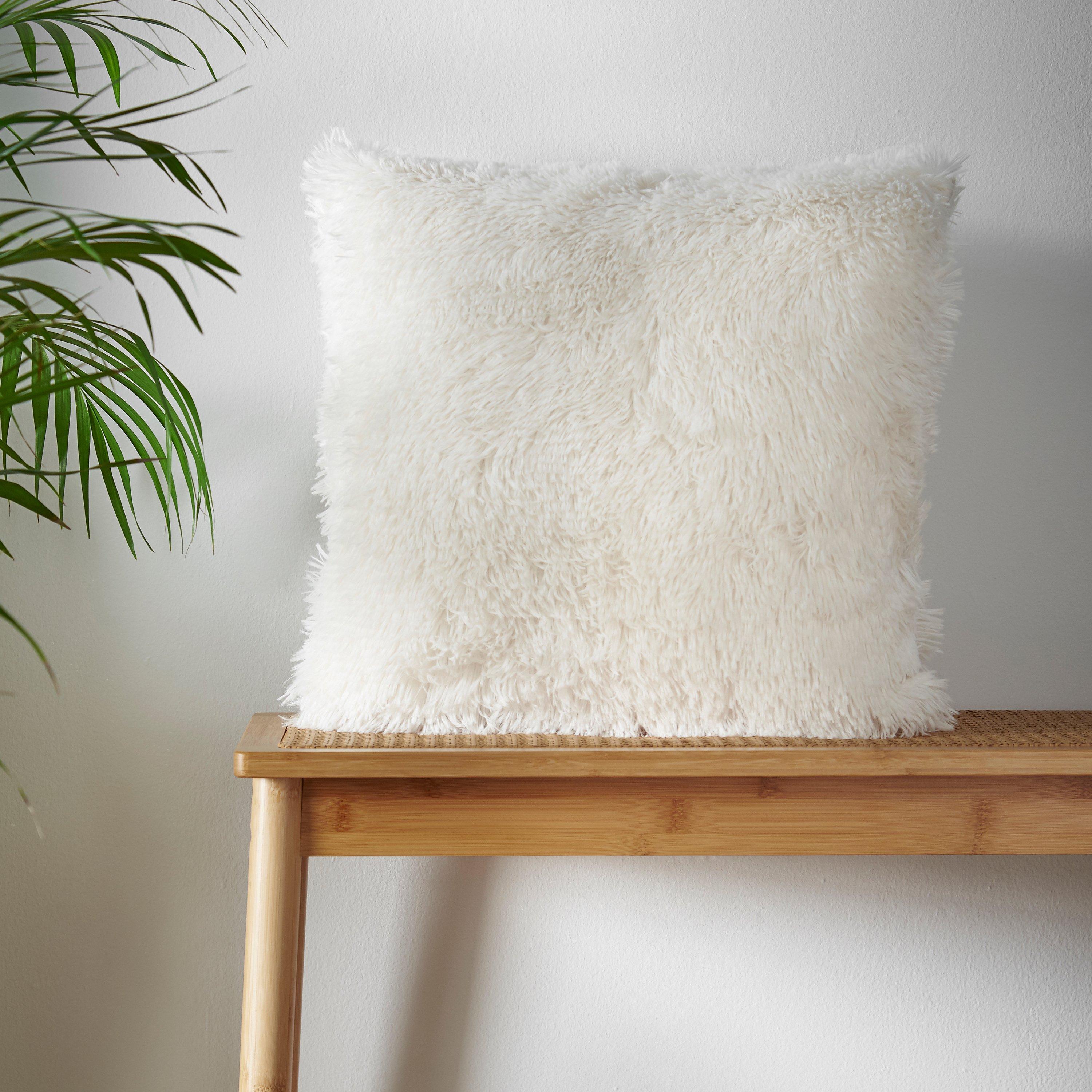Catherine Lansfield  Cuddly Deep Pile Faux Fur Cushion - Cream - 45x45cm