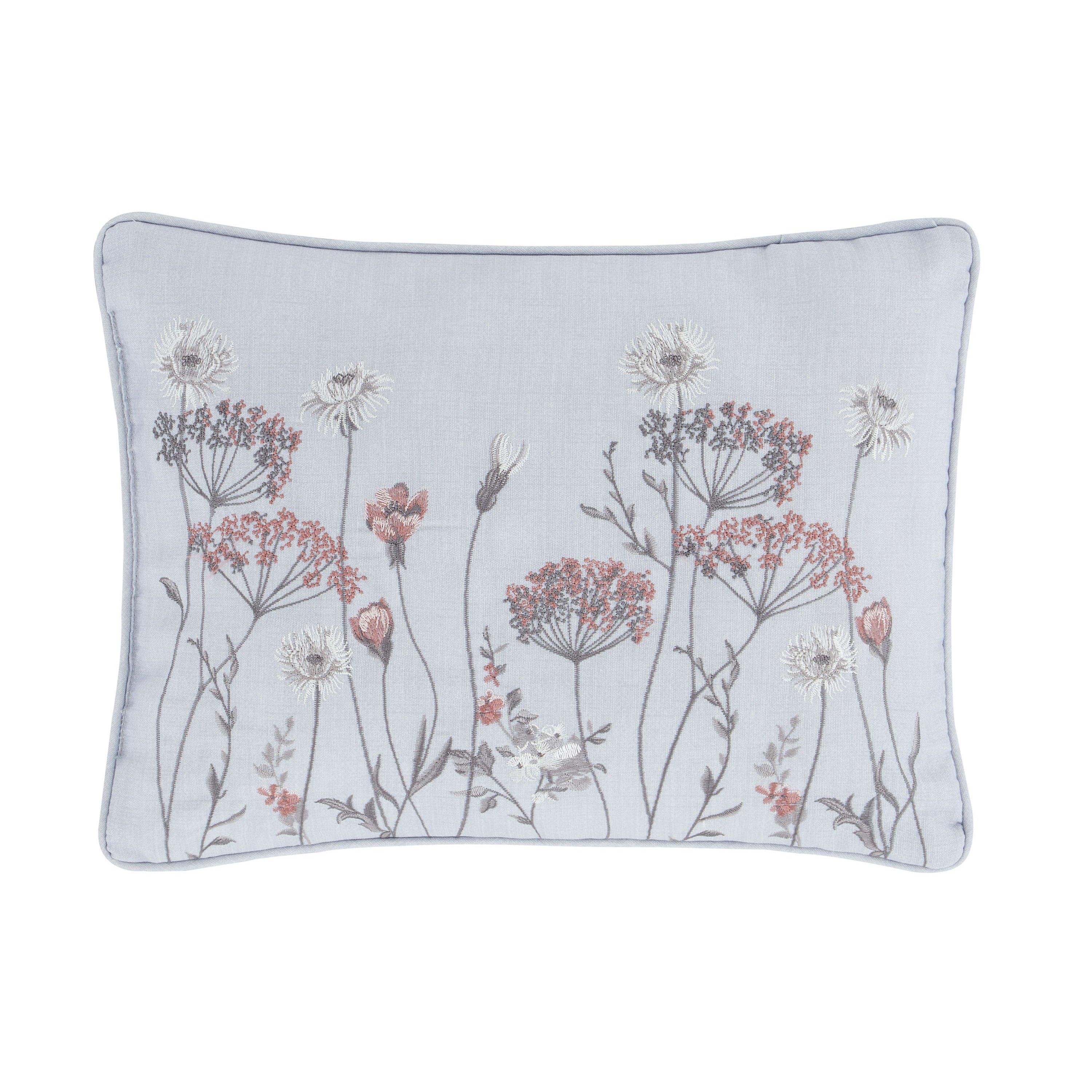 Grey - Catherine Lansfield - Meadowsweet Floral Embroidered Cushion - 2