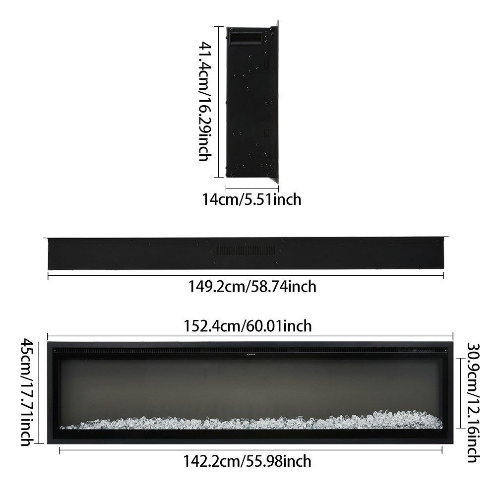 Black - Kabinet UK - 60 Inch Electrical Fireplace with Remote - 3