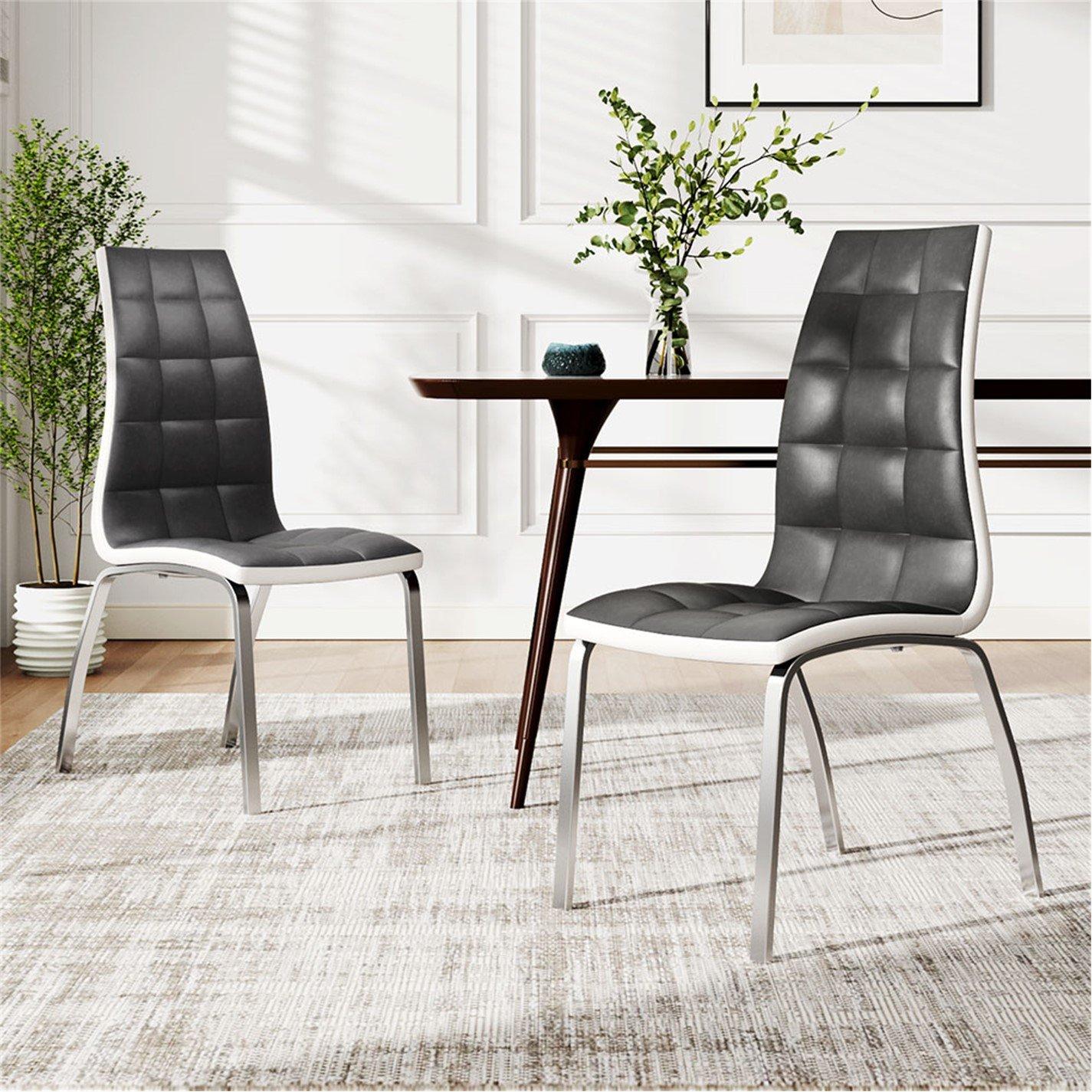 Grey - Kabinet UK - Grey Faux Leather Dining Chair with Metal Legs - 1