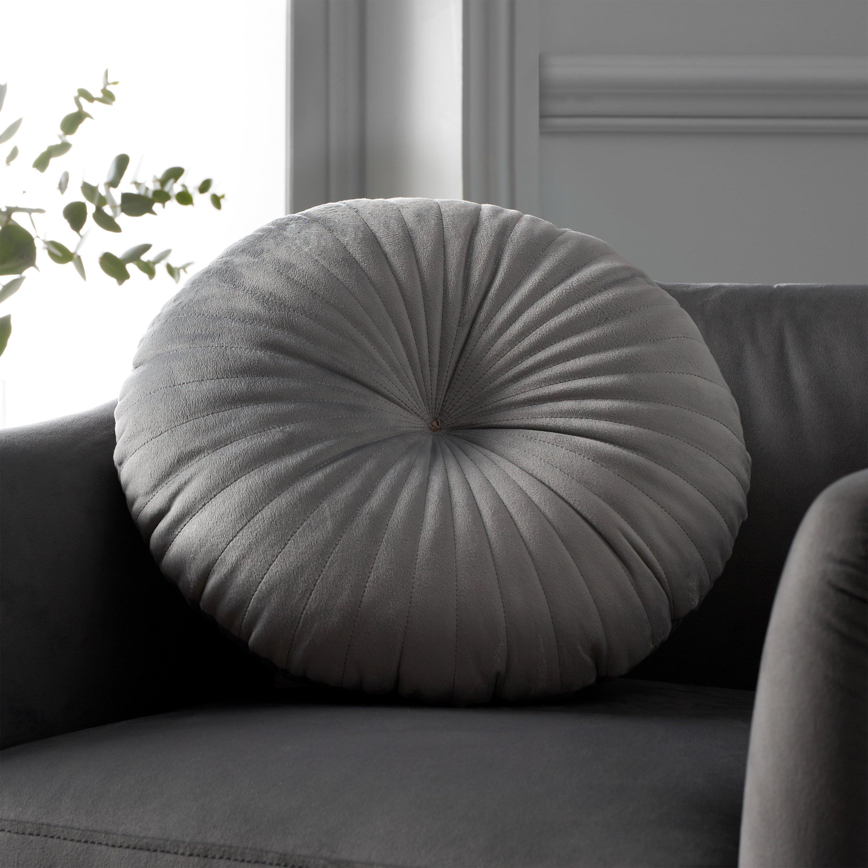 Catherine Lansfield  Round Cushion Soft Touch Cushion - Grey - 40x40cm