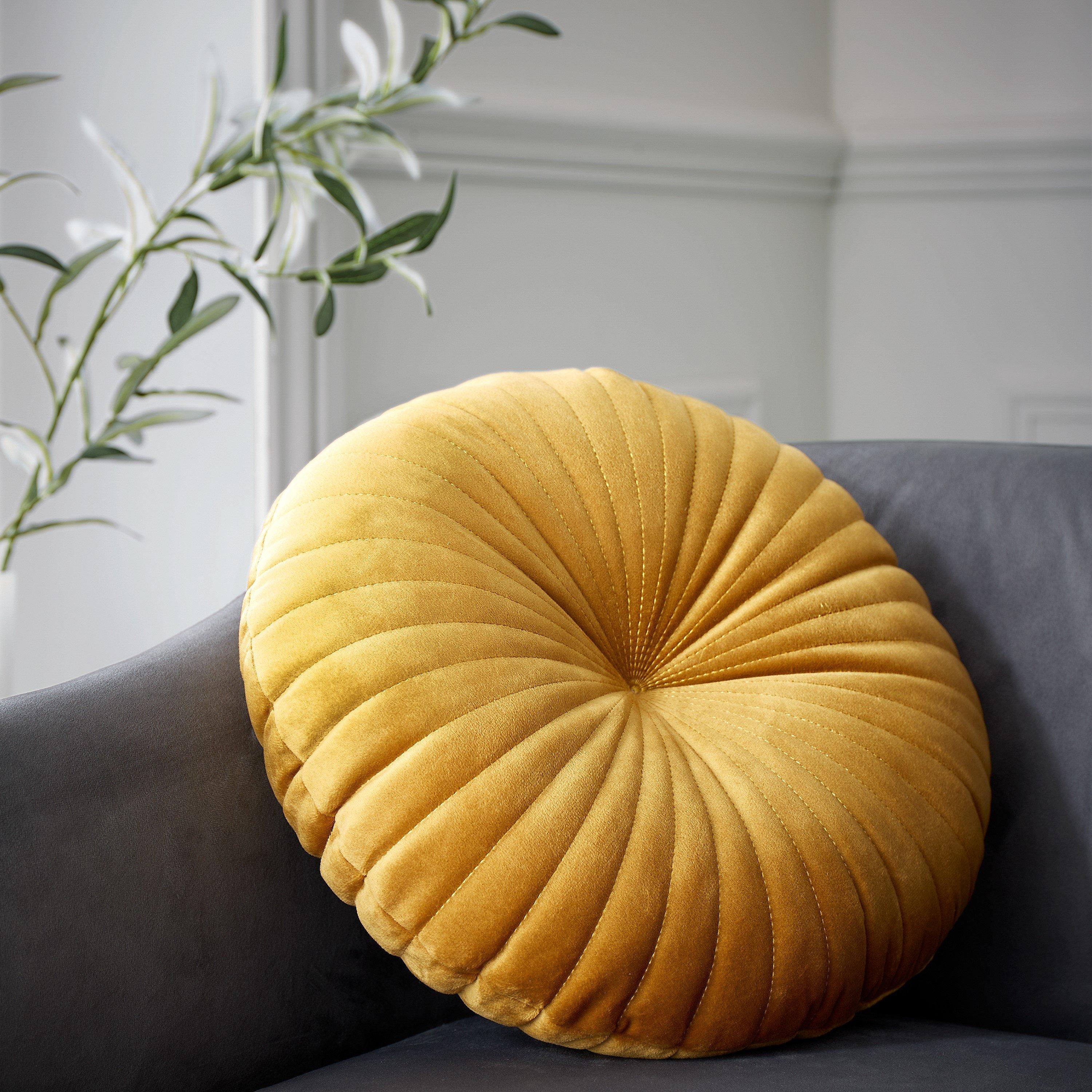 Catherine Lansfield  Round Cushion Soft Touch Cushion - Mustard - 40x40cm