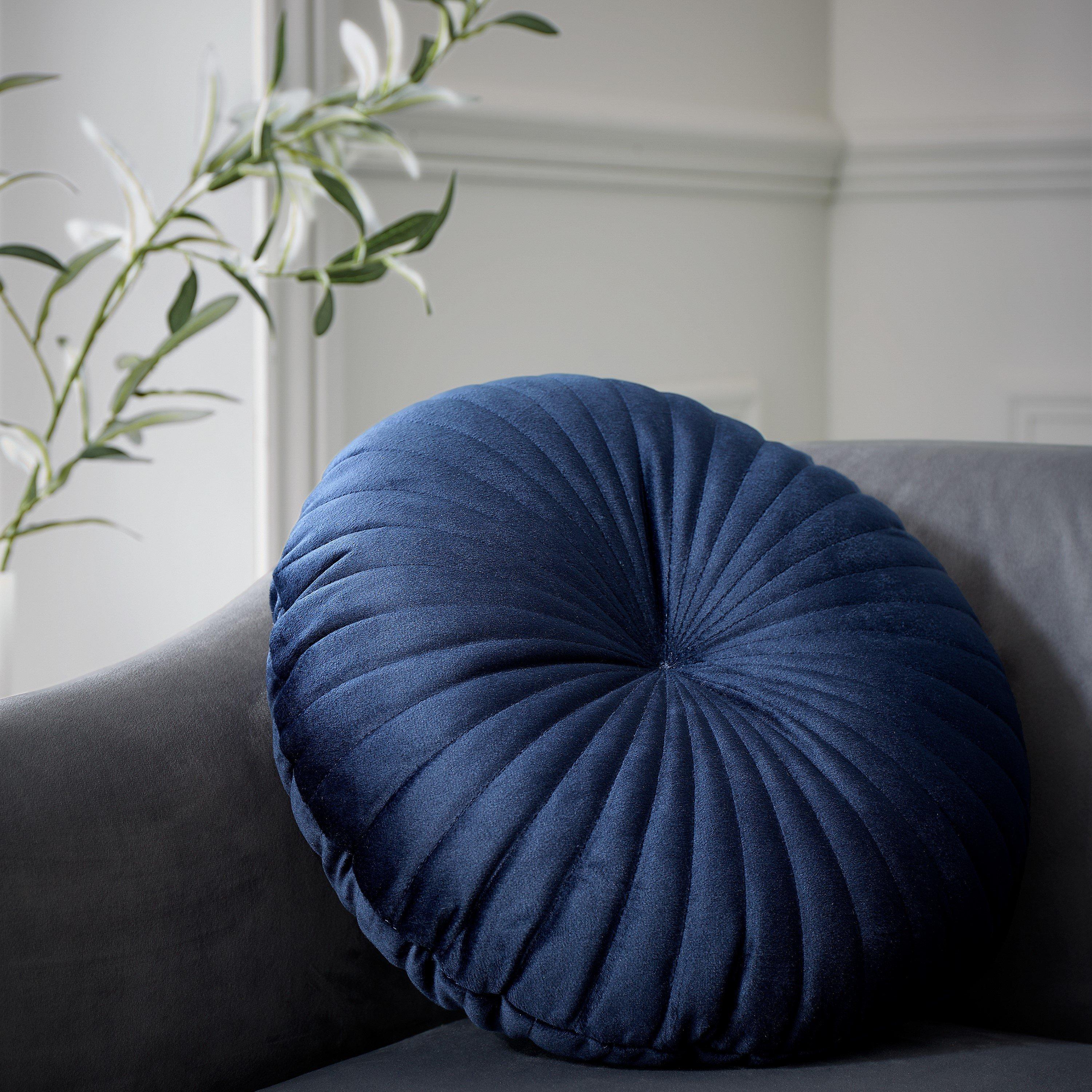 Catherine Lansfield Unisex Navy Blue Round Soft Touch Cushion - Image 4