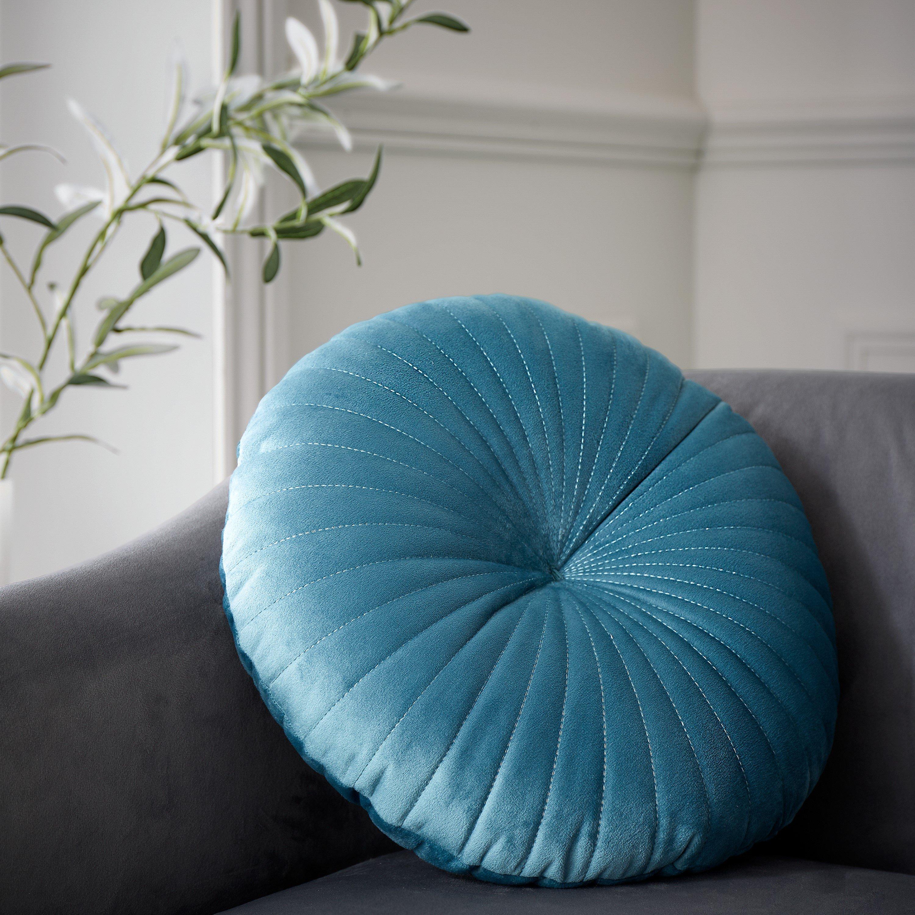 Catherine Lansfield  Round Cushion Soft Touch Cushion - Teal - 40x40cm