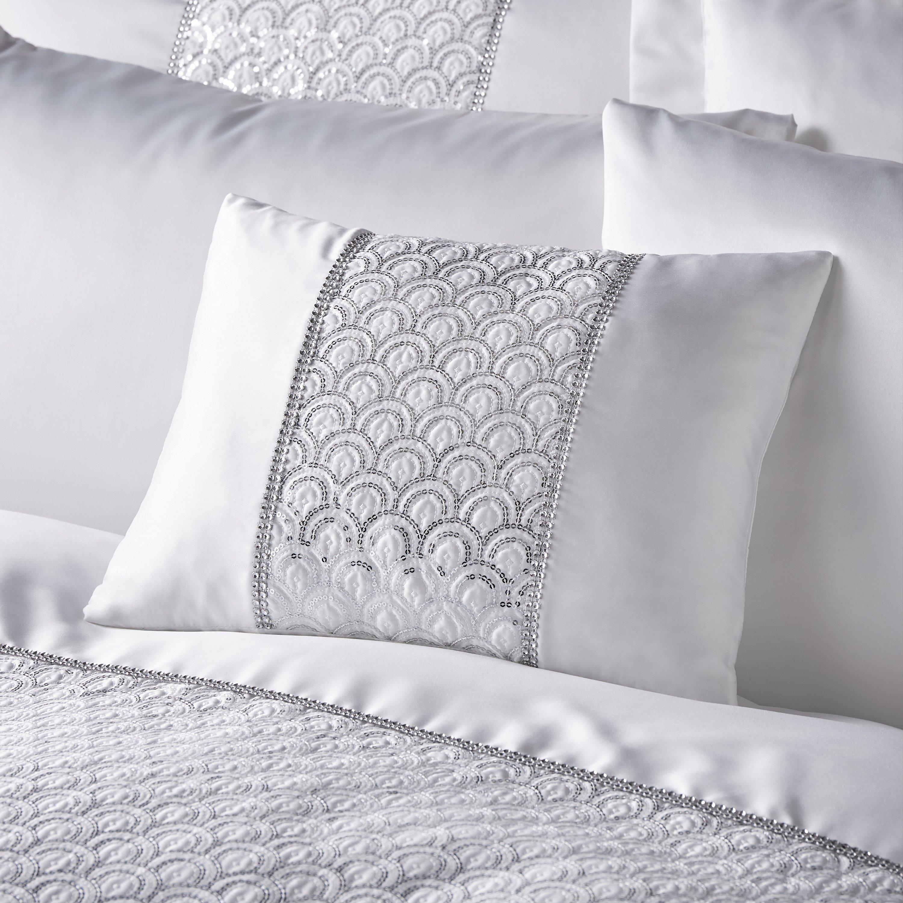 White - Catherine Lansfield - Deco Sequin Cushion - 1