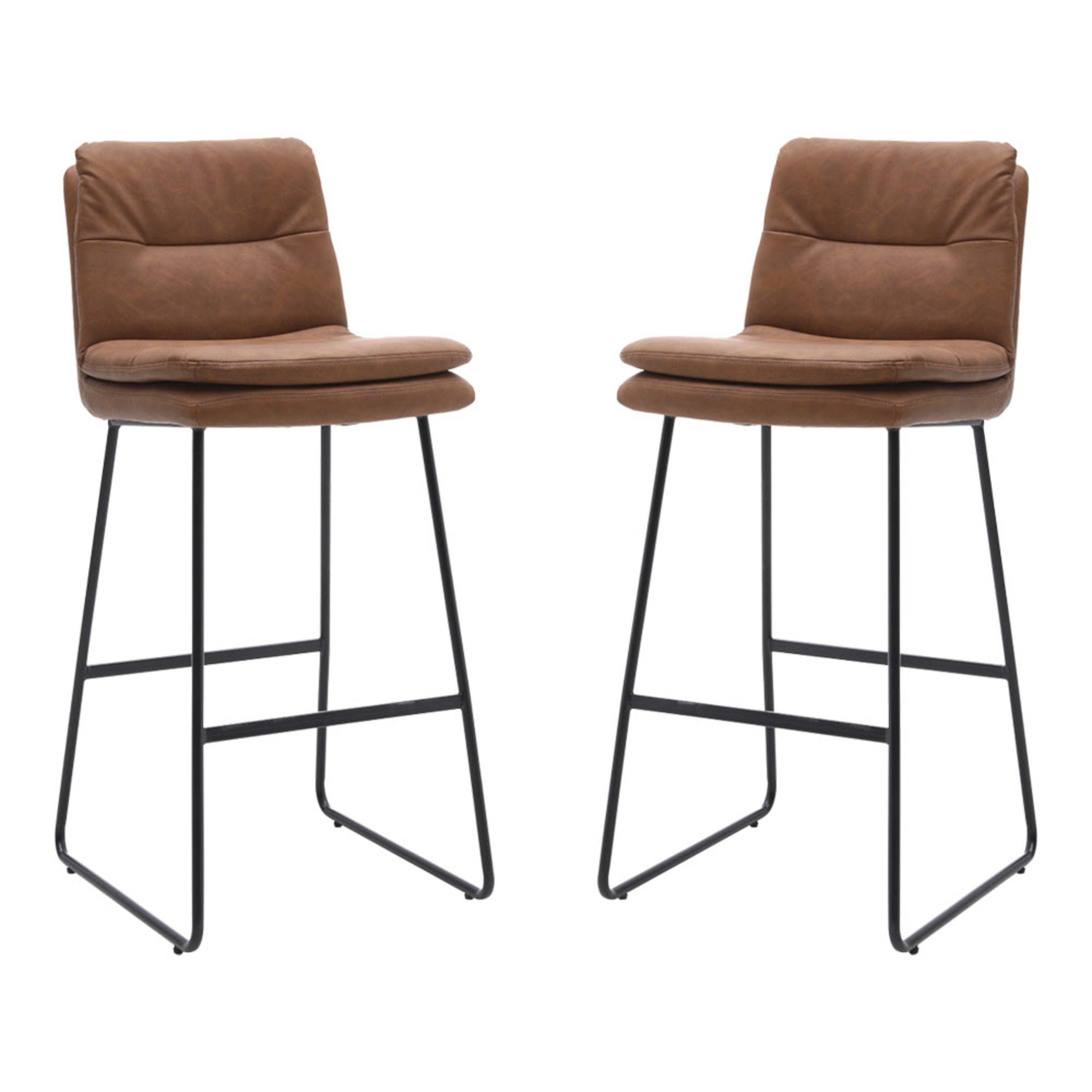 Kabinet Uk  2Pcs Modern Faux Leather Breakfast Bar Stool - Brown