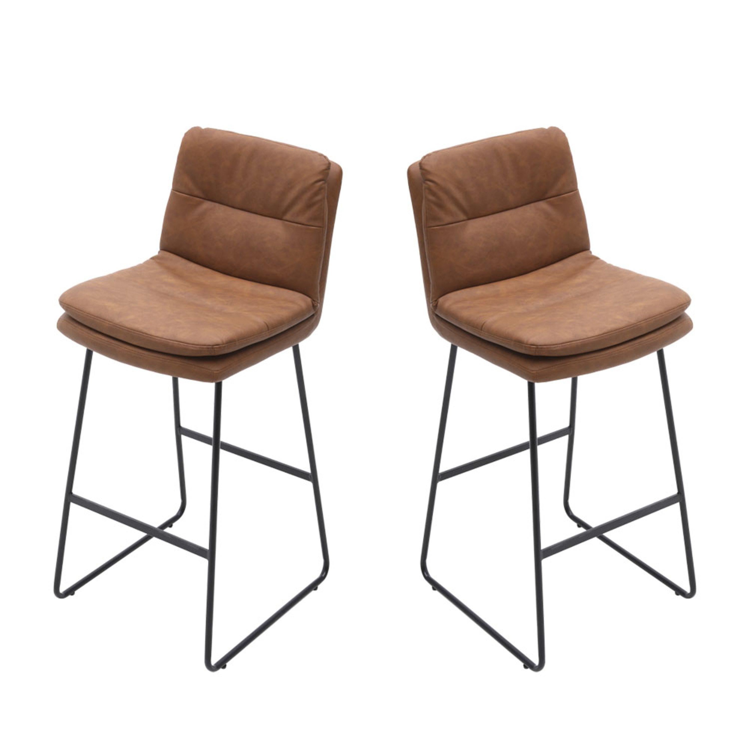 Brown - Kabinet UK - 2Pcs Modern Faux Leather Breakfast Bar Stool - 2