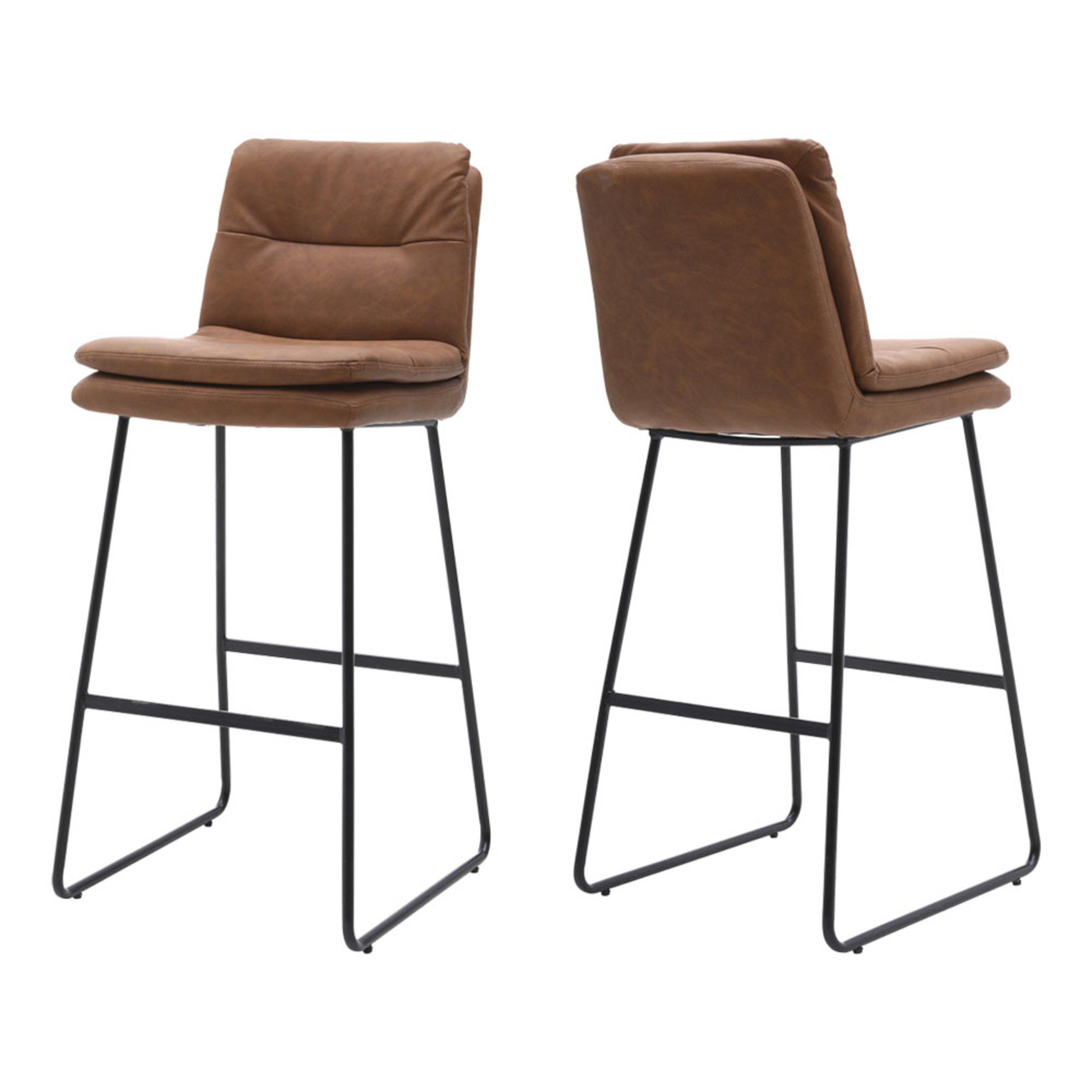 Brown - Kabinet UK - 2Pcs Modern Faux Leather Breakfast Bar Stool - 3
