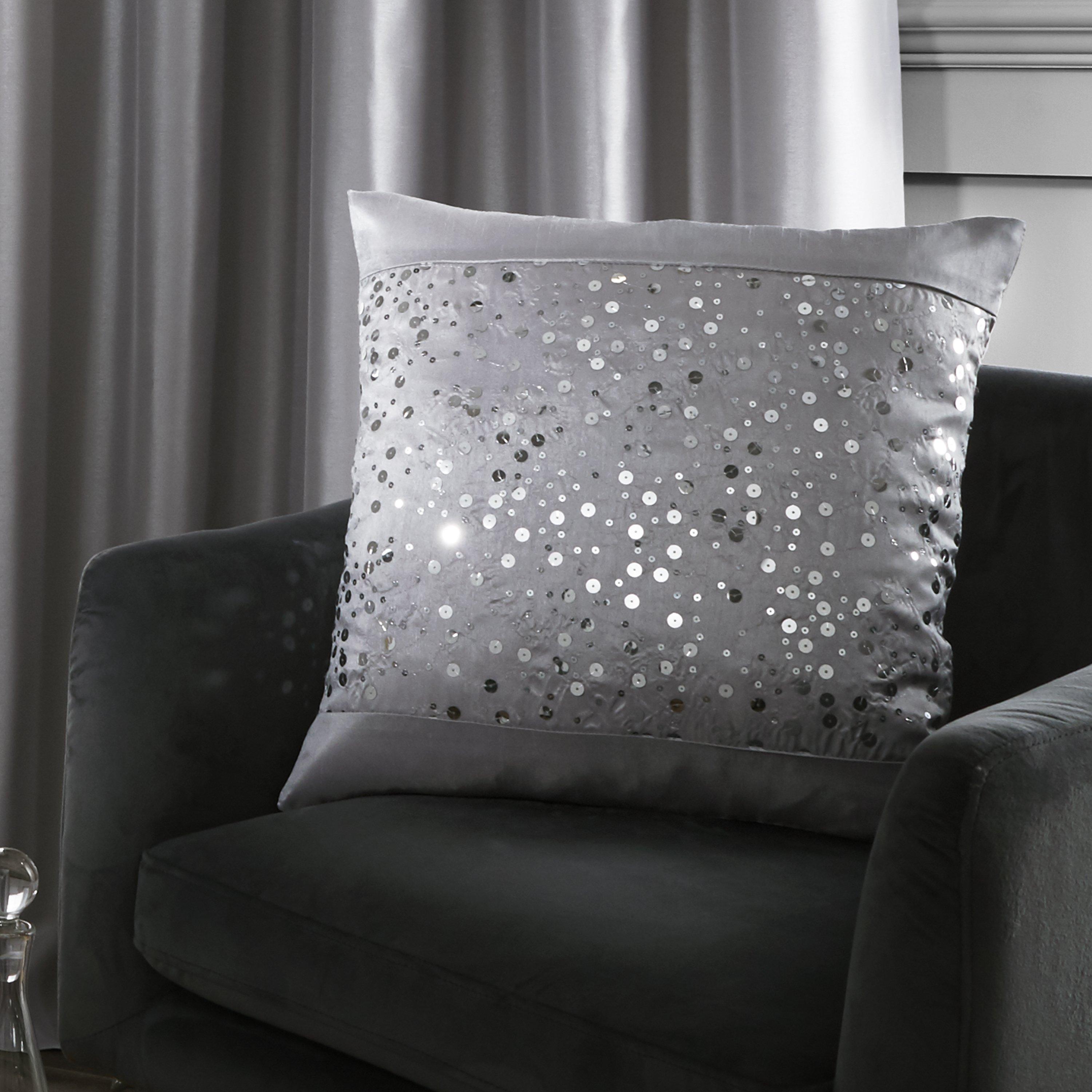 Grey - Catherine Lansfield - Glitzy Sequin Cushion - 1
