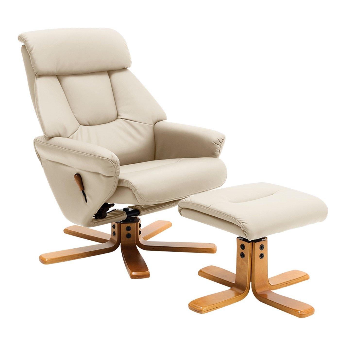 Brown - Kabinet UK - Swivel Linen Lounge Recliner with Ottoman - 1