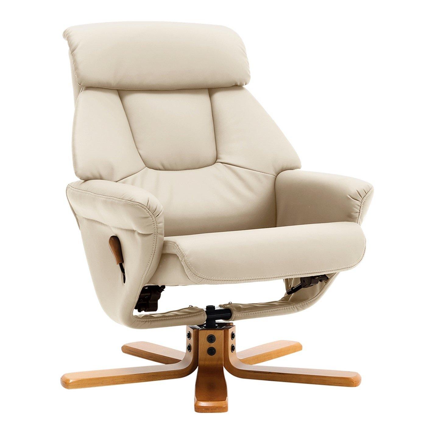 Brown - Kabinet UK - Swivel Linen Lounge Recliner with Ottoman - 2