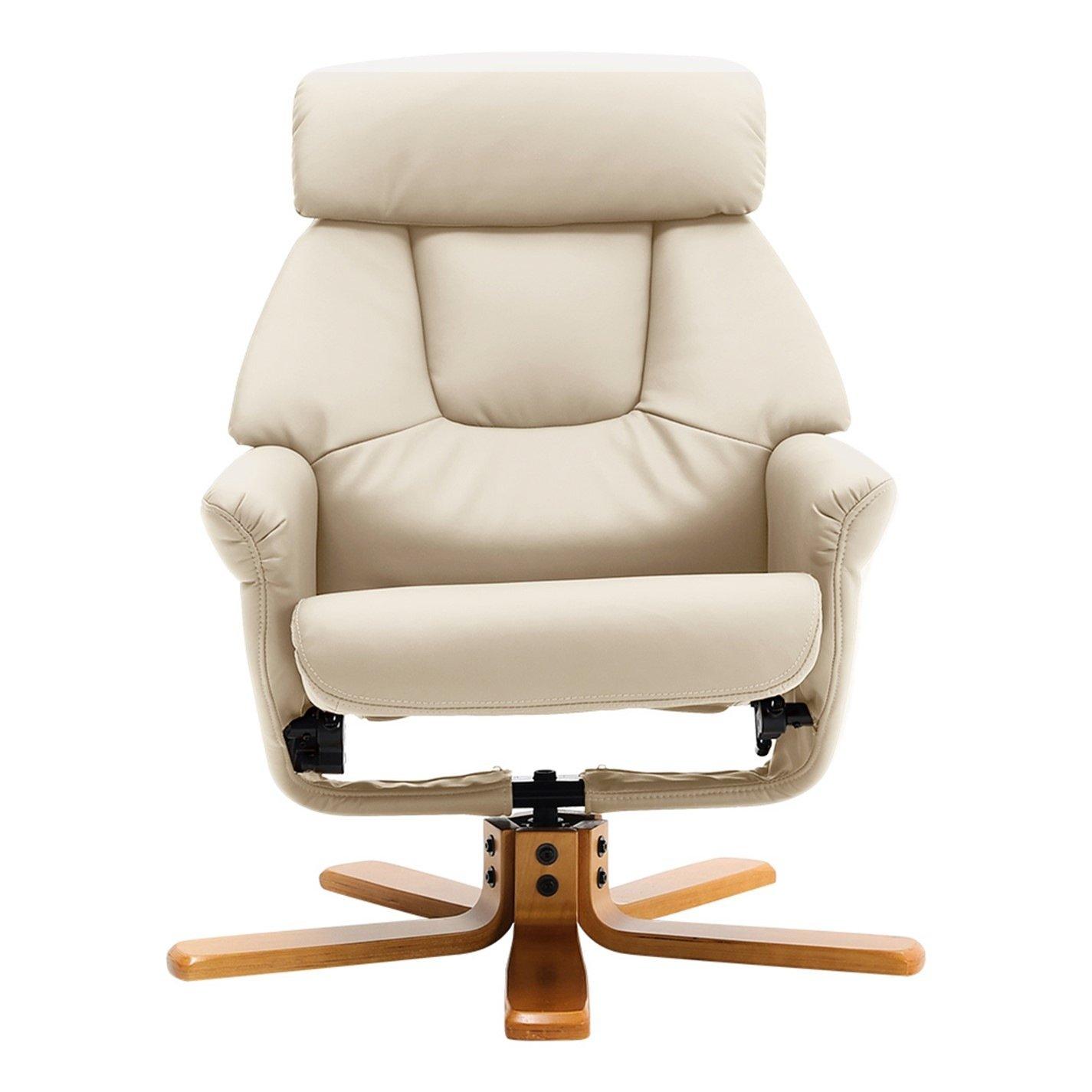 Brown - Kabinet UK - Swivel Linen Lounge Recliner with Ottoman - 3