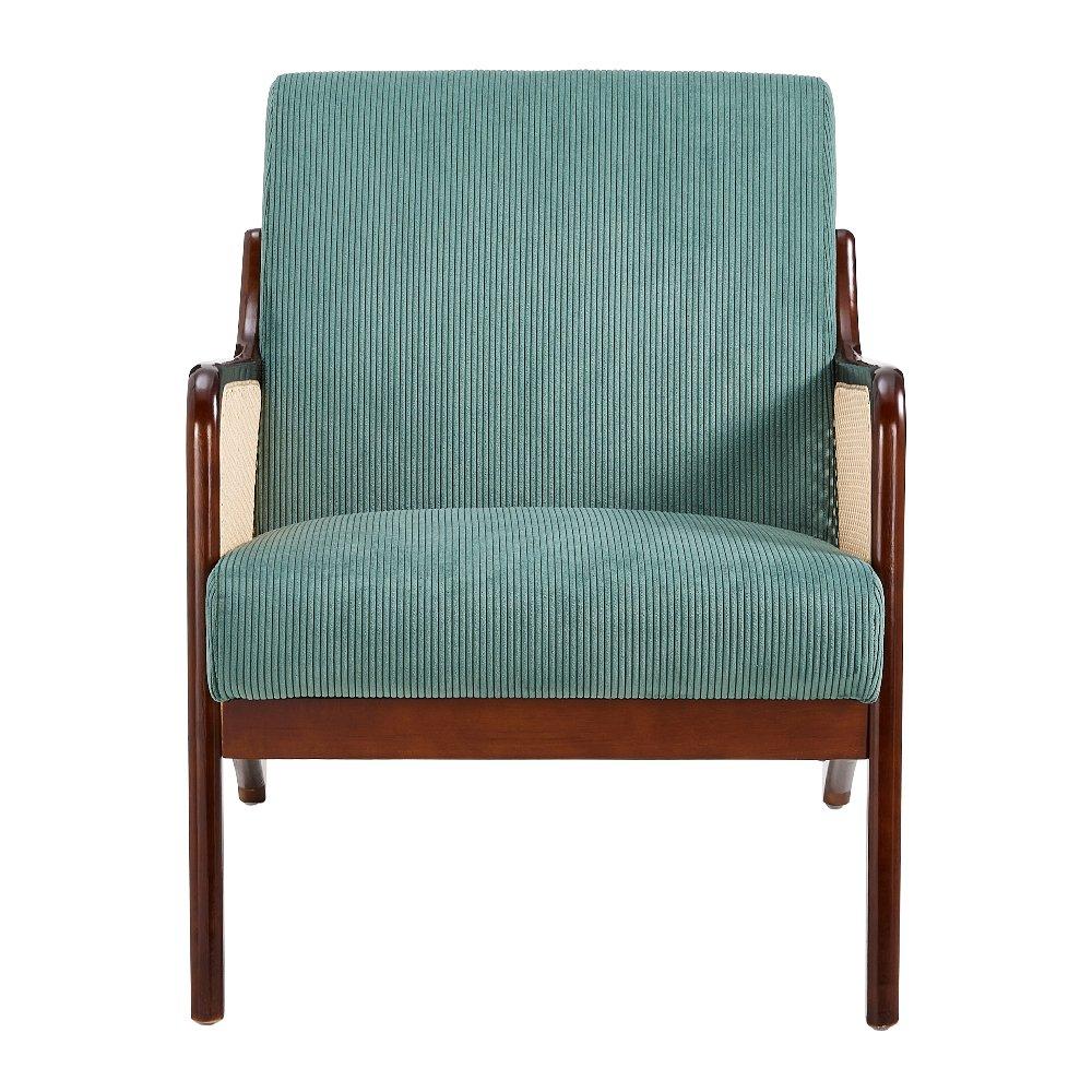 Green - Kabinet UK - Corduroy Armchair with Rattan Armrest - 3