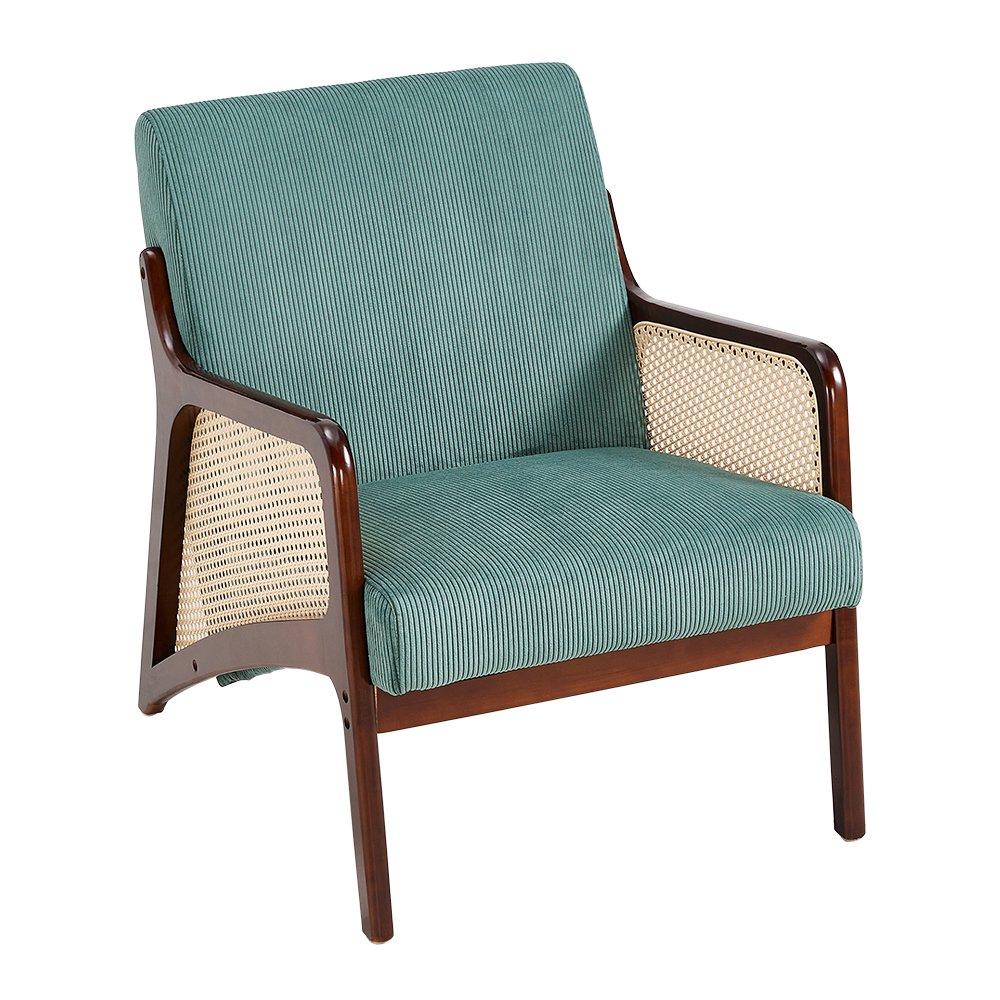 Green - Kabinet UK - Corduroy Armchair with Rattan Armrest - 4