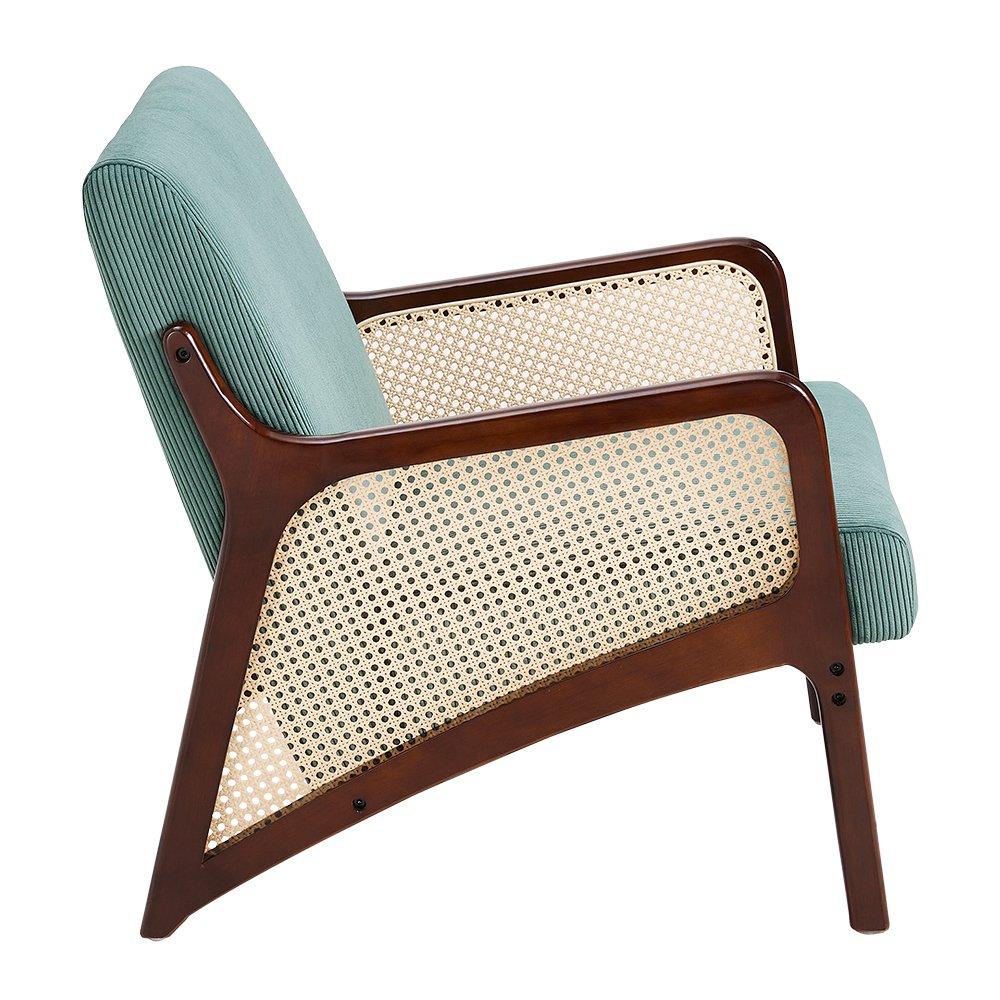 Green - Kabinet UK - Corduroy Armchair with Rattan Armrest - 5