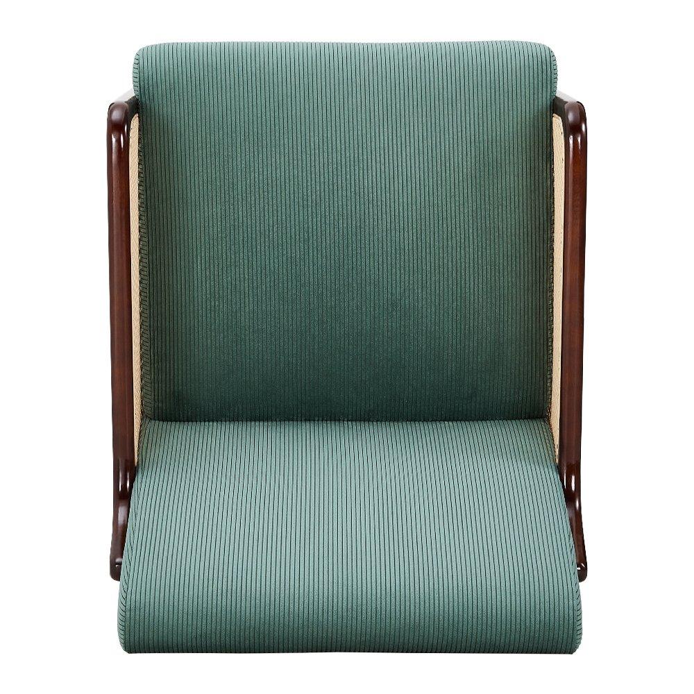 Green - Kabinet UK - Corduroy Armchair with Rattan Armrest - 6