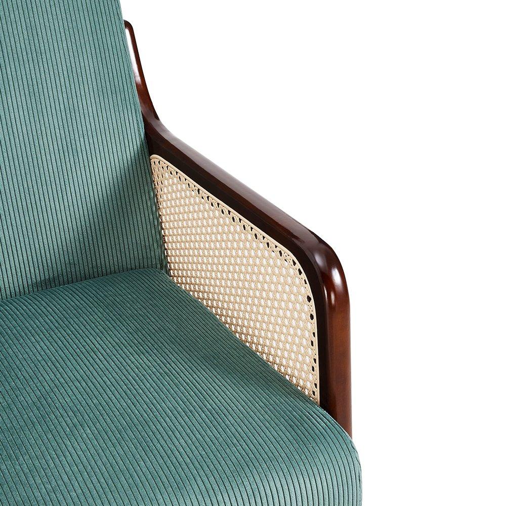Green - Kabinet UK - Corduroy Armchair with Rattan Armrest - 9