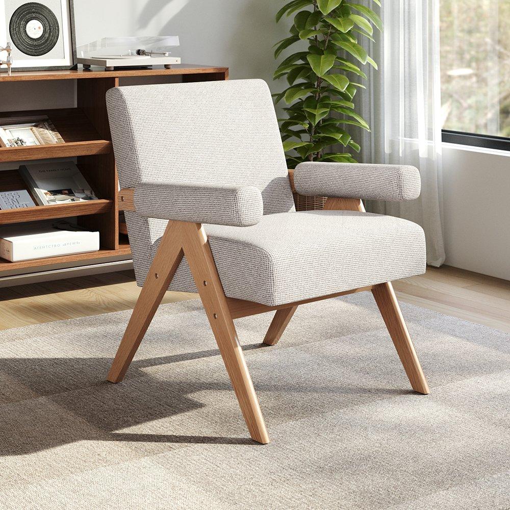 White - Kabinet UK - Linen Upholsteried Wooden Armchair - 2