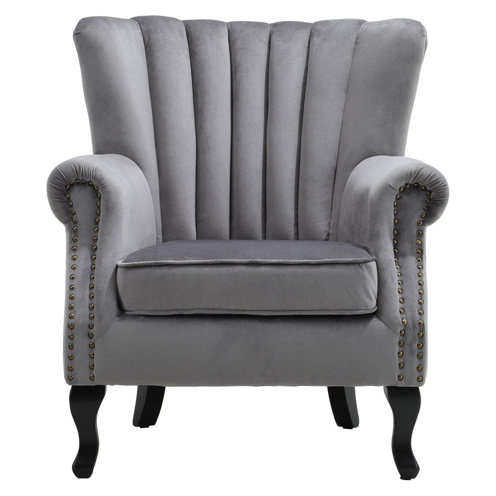 Dark Grey - Kabinet UK - Vintage Velvet Wing Back Armchair with Studs - 3