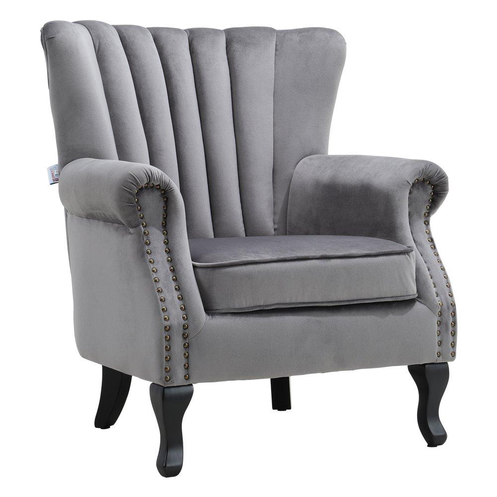 Dark Grey - Kabinet UK - Vintage Velvet Wing Back Armchair with Studs - 4