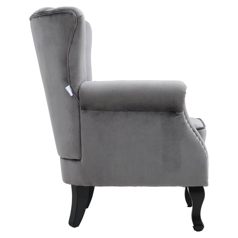Dark Grey - Kabinet UK - Vintage Velvet Wing Back Armchair with Studs - 5