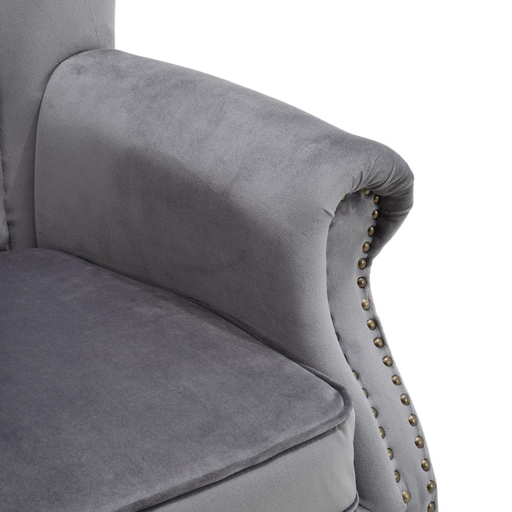 Dark Grey - Kabinet UK - Vintage Velvet Wing Back Armchair with Studs - 8