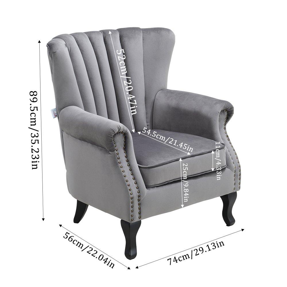 Dark Grey - Kabinet UK - Vintage Velvet Wing Back Armchair with Studs - 10