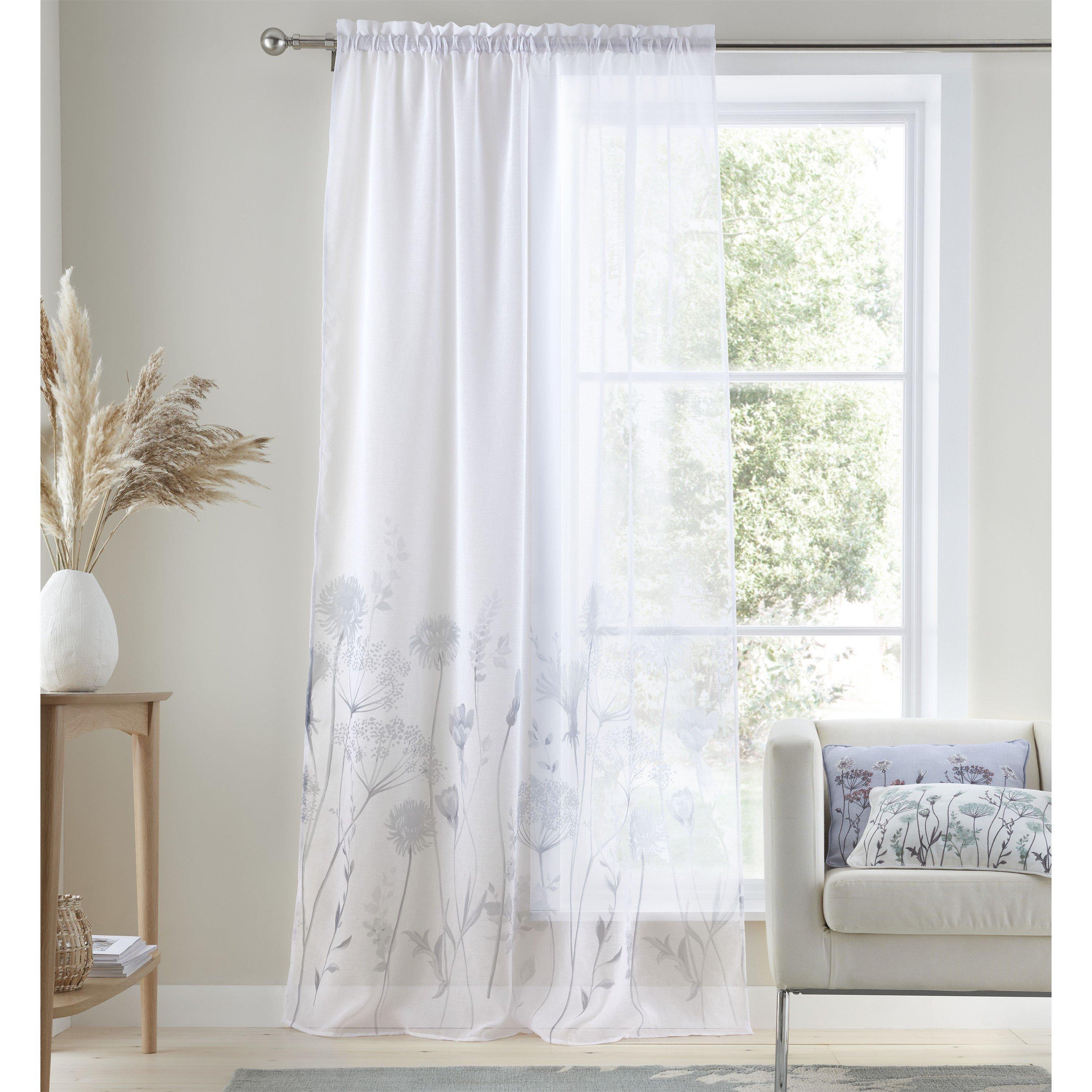 White - Catherine Lansfield - Meadowsweet Floral  Tab Top Voile Curtain Panel - 1