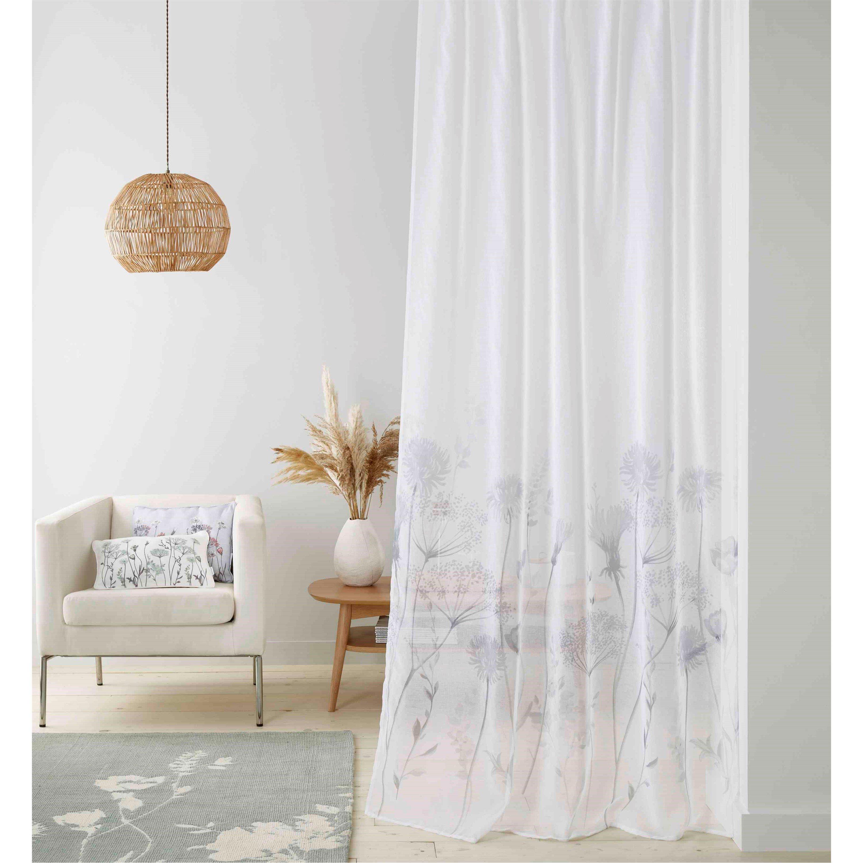 White - Catherine Lansfield - Meadowsweet Floral  Tab Top Voile Curtain Panel - 2