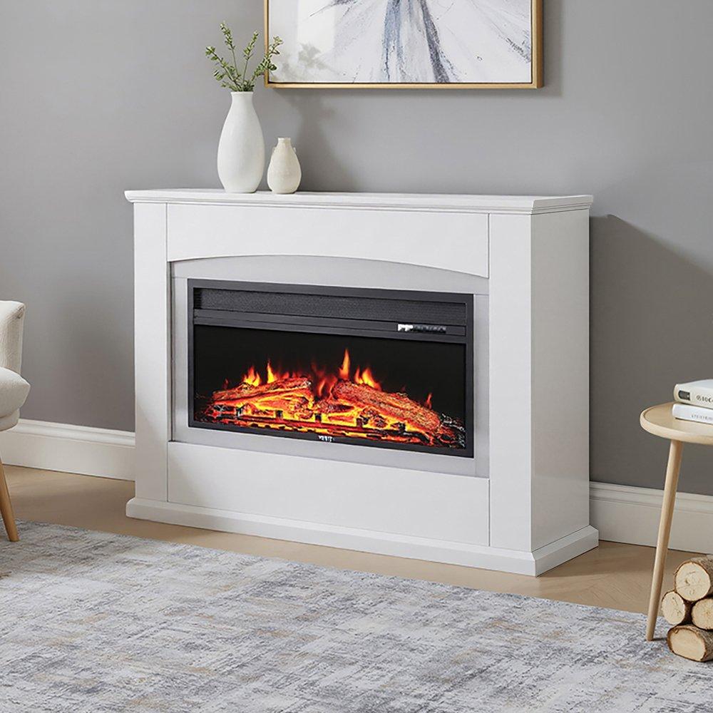White Black - Kabinet UK - 34inch Electric Fireplace with White Wooden Mantel - 2