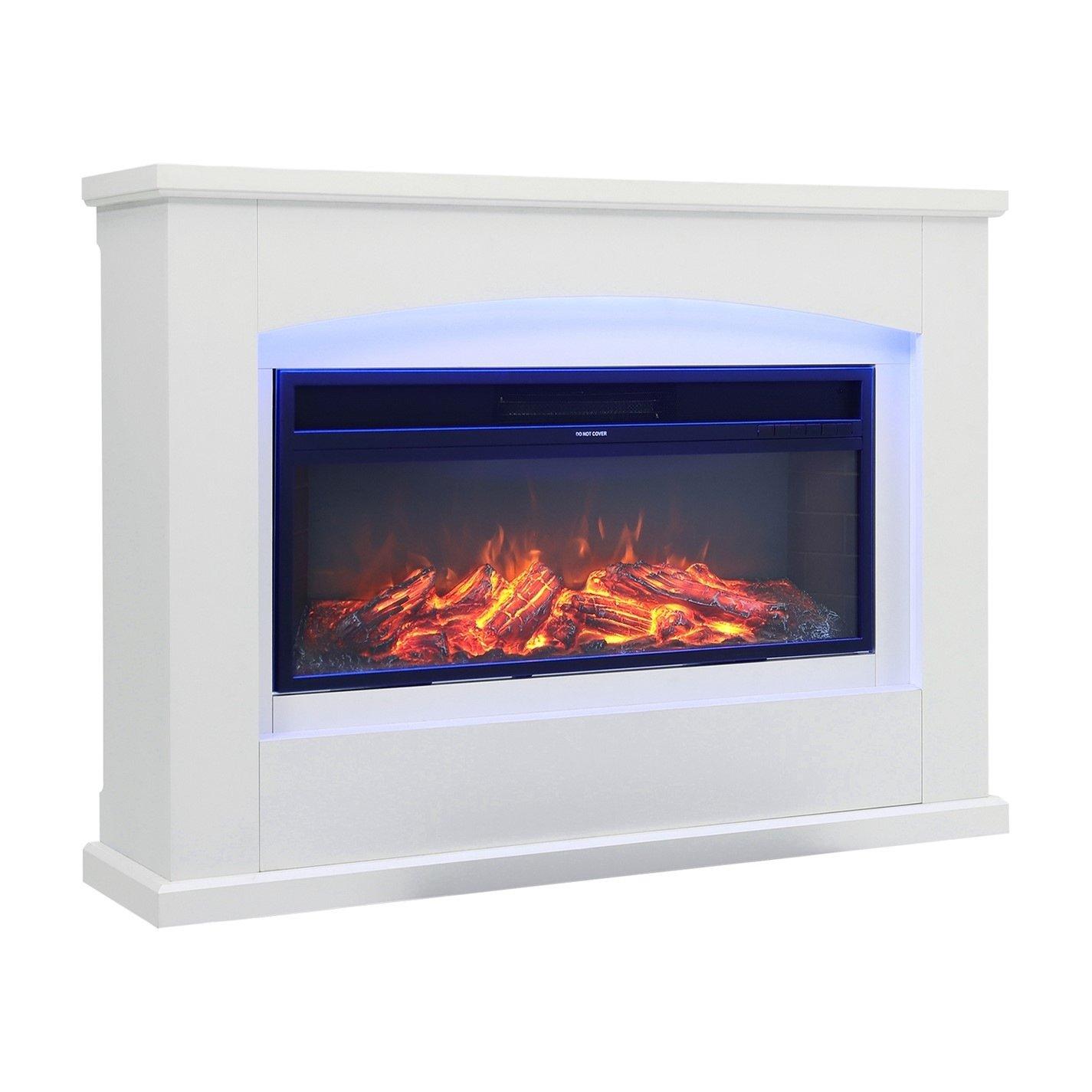 White Black - Kabinet UK - 34inch Electric Fireplace with White Wooden Mantel - 4