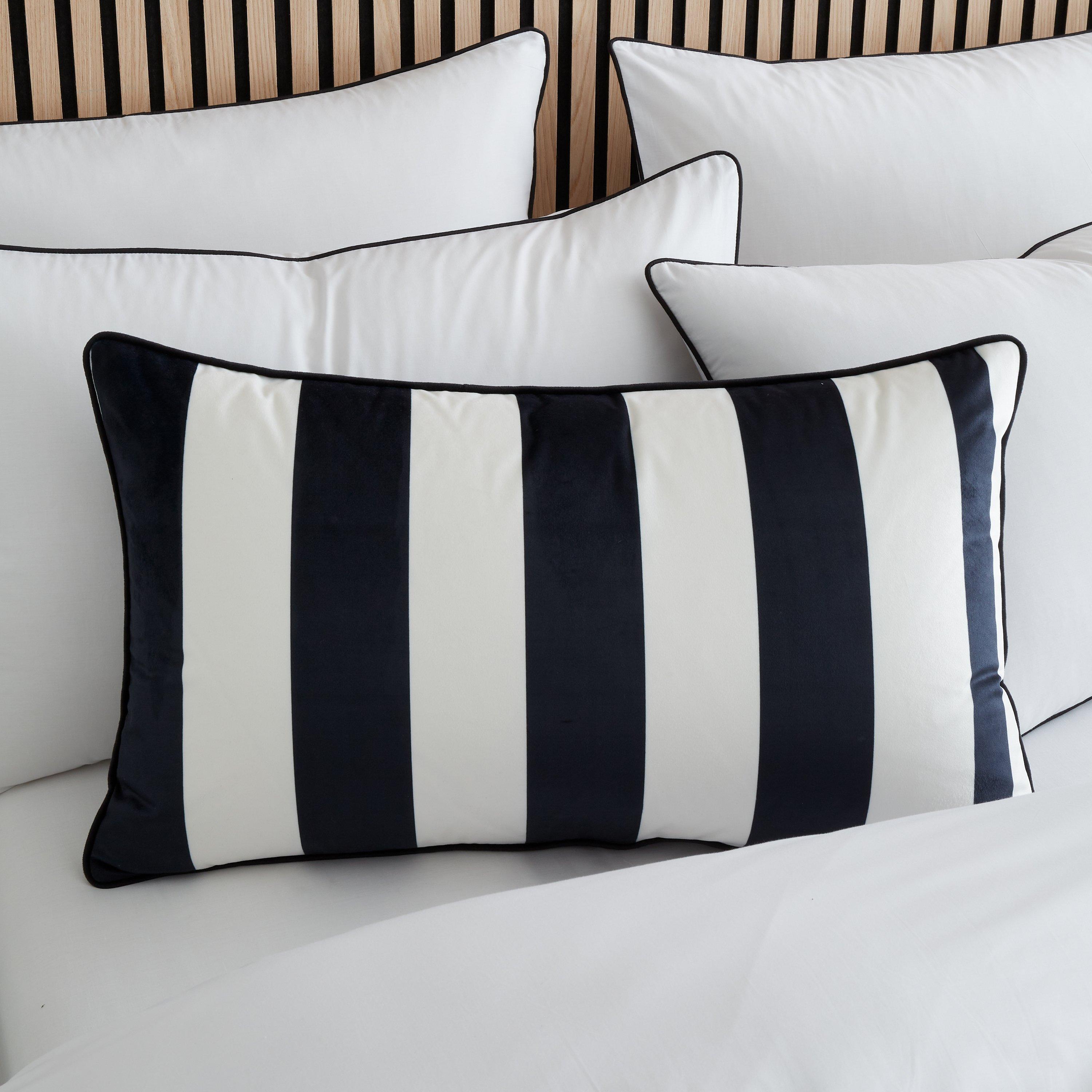 Black/White - Style Sisters - Monochrome Velvet Stripe Cushion - 1