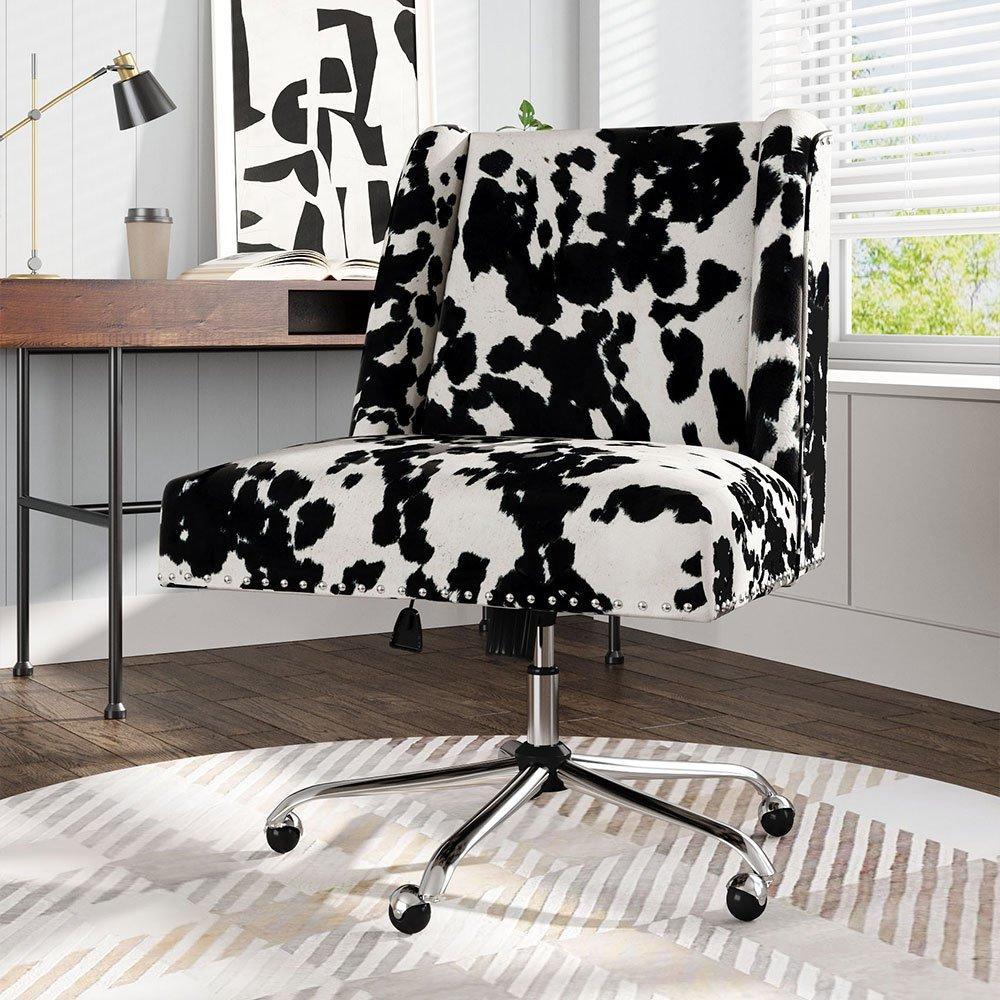 White Black - Kabinet UK - Milk Cow Print Swivel Office Chair - 1