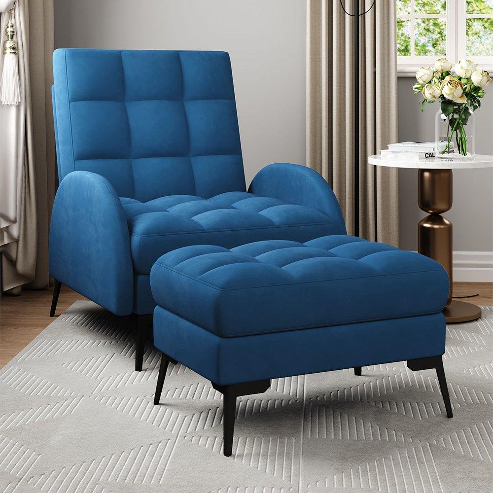 Blue - Kabinet UK - Leisure Recliner Set with Ottoman - 1
