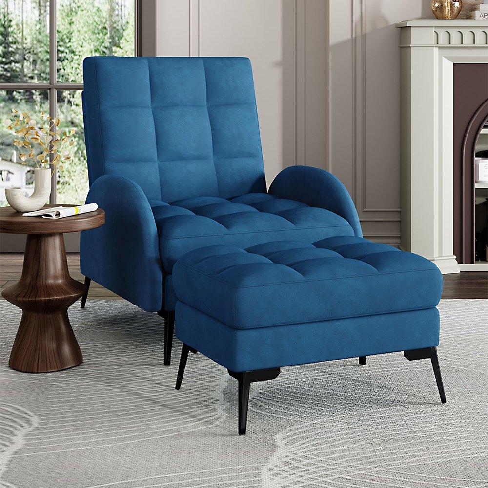 Blue - Kabinet UK - Leisure Recliner Set with Ottoman - 2